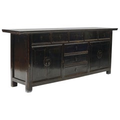 19th Century Chinese Qing Dynasty Elm Black Lacquer Sideboard