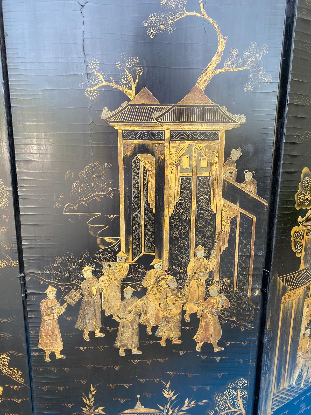 19th Century Chinese Qing Dynasty Gilt Lacquered Six Panel Screen For Sale 2