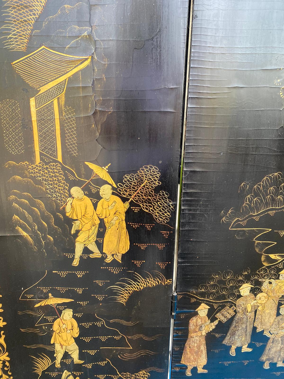 19th Century Chinese Qing Dynasty Gilt Lacquered Six Panel Screen For Sale 3