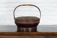 19th Century Qing Dynasty Handwoven Rattan and Bamboo Basket with Handle