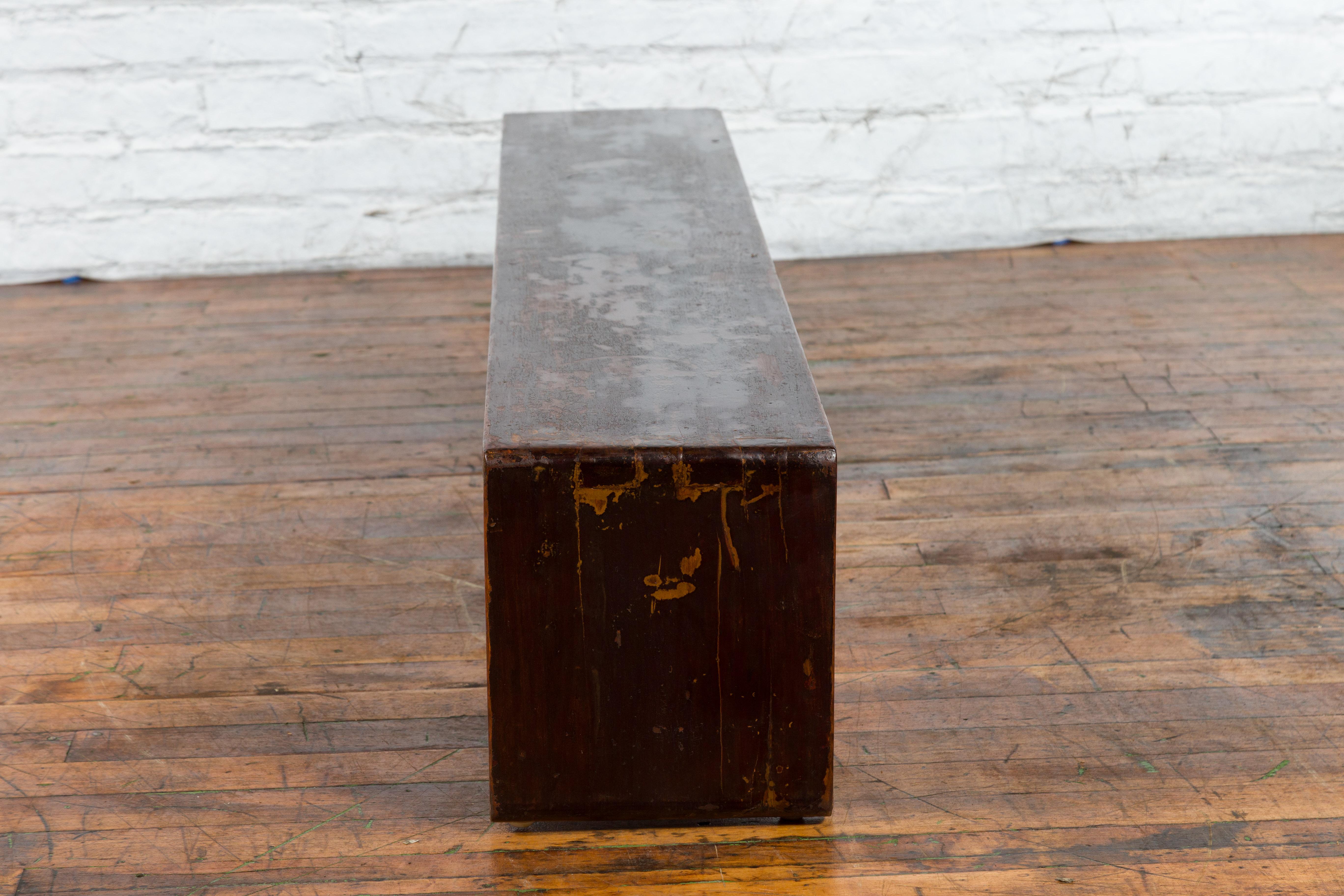 19th Century Chinese Qing Dynasty Low Waterfall Style Prayer Table with Patina For Sale 8
