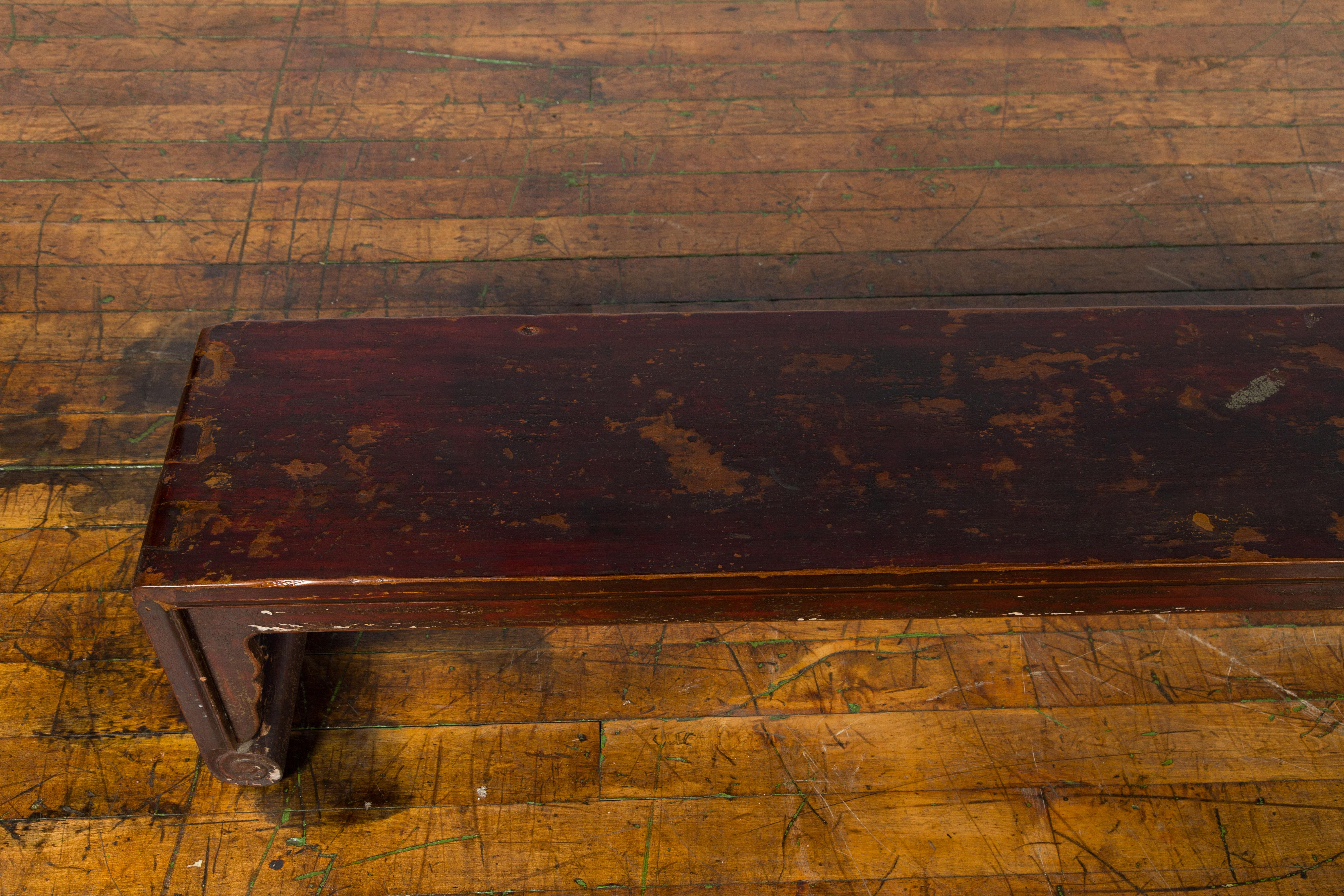 19th Century Chinese Qing Dynasty Low Waterfall Style Prayer Table with Patina For Sale 1