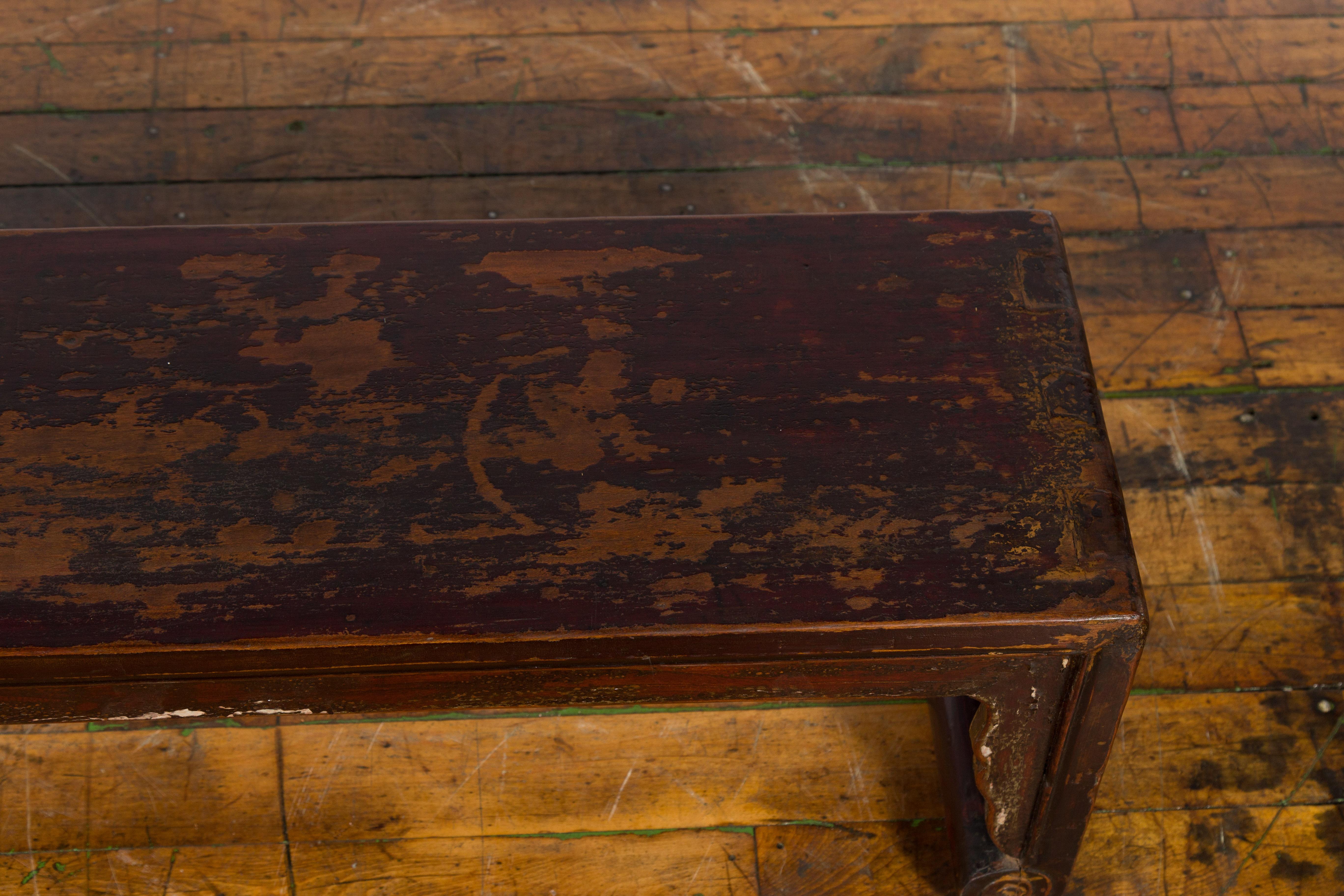 19th Century Chinese Qing Dynasty Low Waterfall Style Prayer Table with Patina For Sale 3