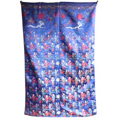 Antique 19th Century Chinese Qing Dynasty Nan Jing Purple Silk Brocade Wall Hanging
