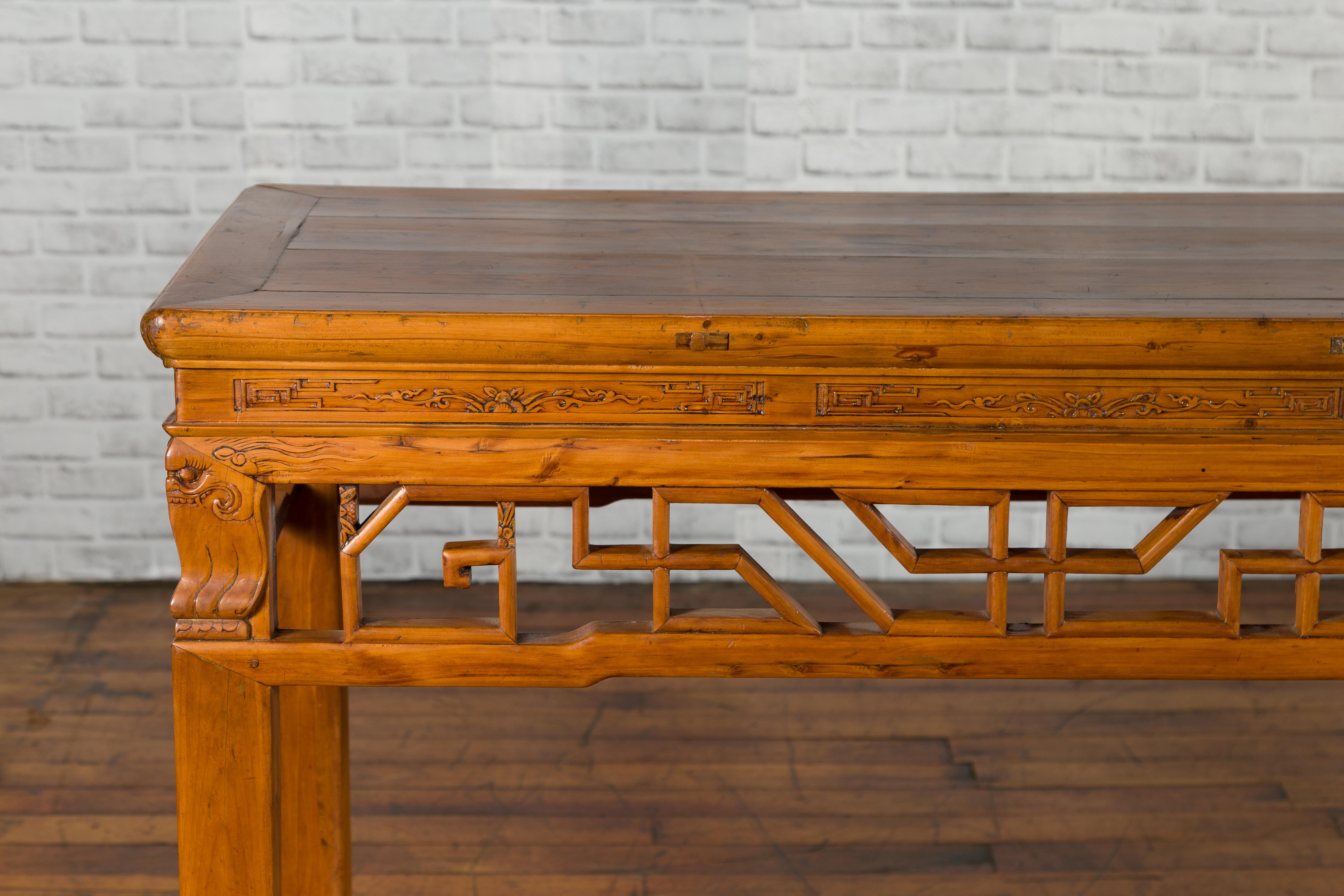 19th Century Chinese Qing Dynasty Period Altar Console Table with Carved Apron 1