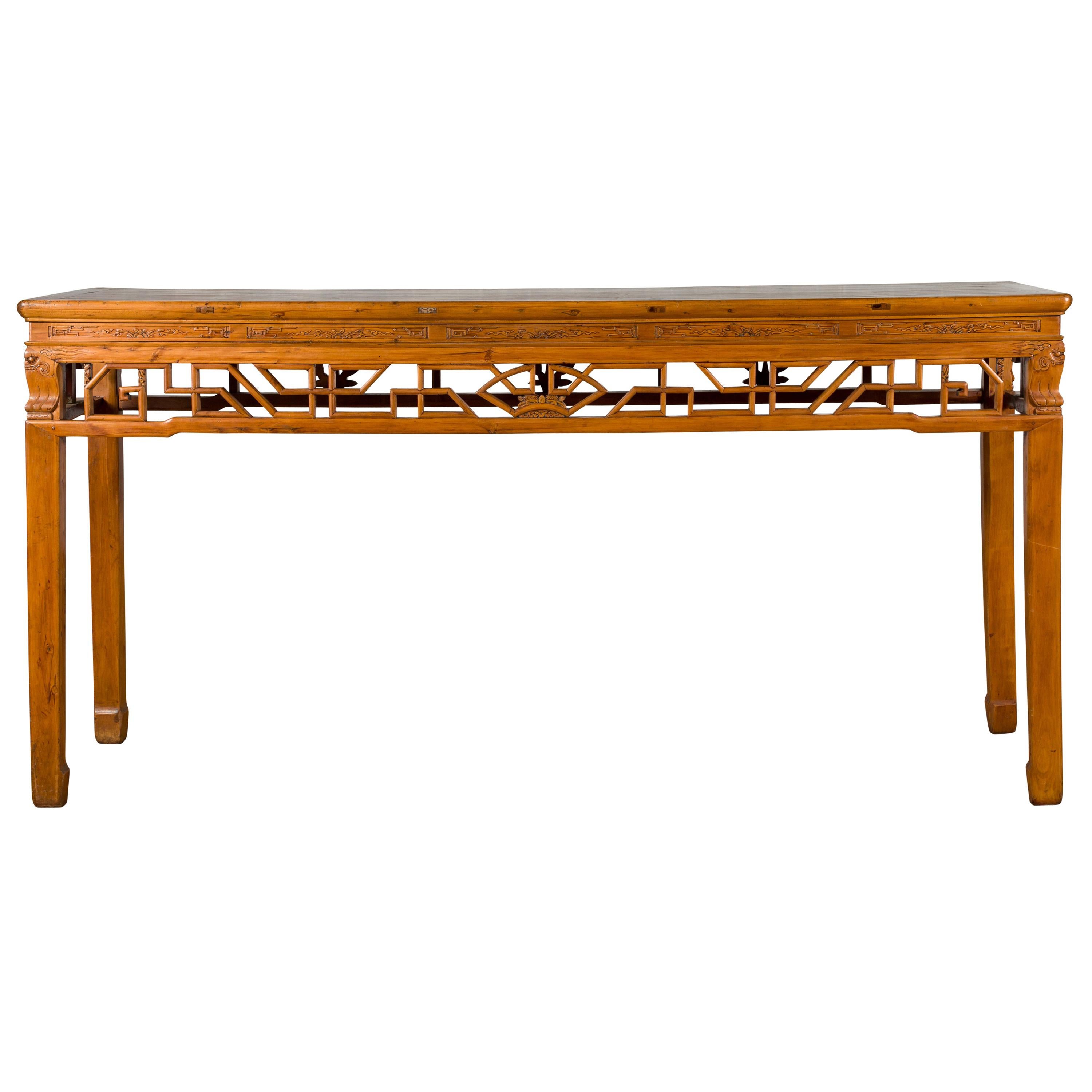 19th Century Chinese Qing Dynasty Period Altar Console Table with Carved Apron