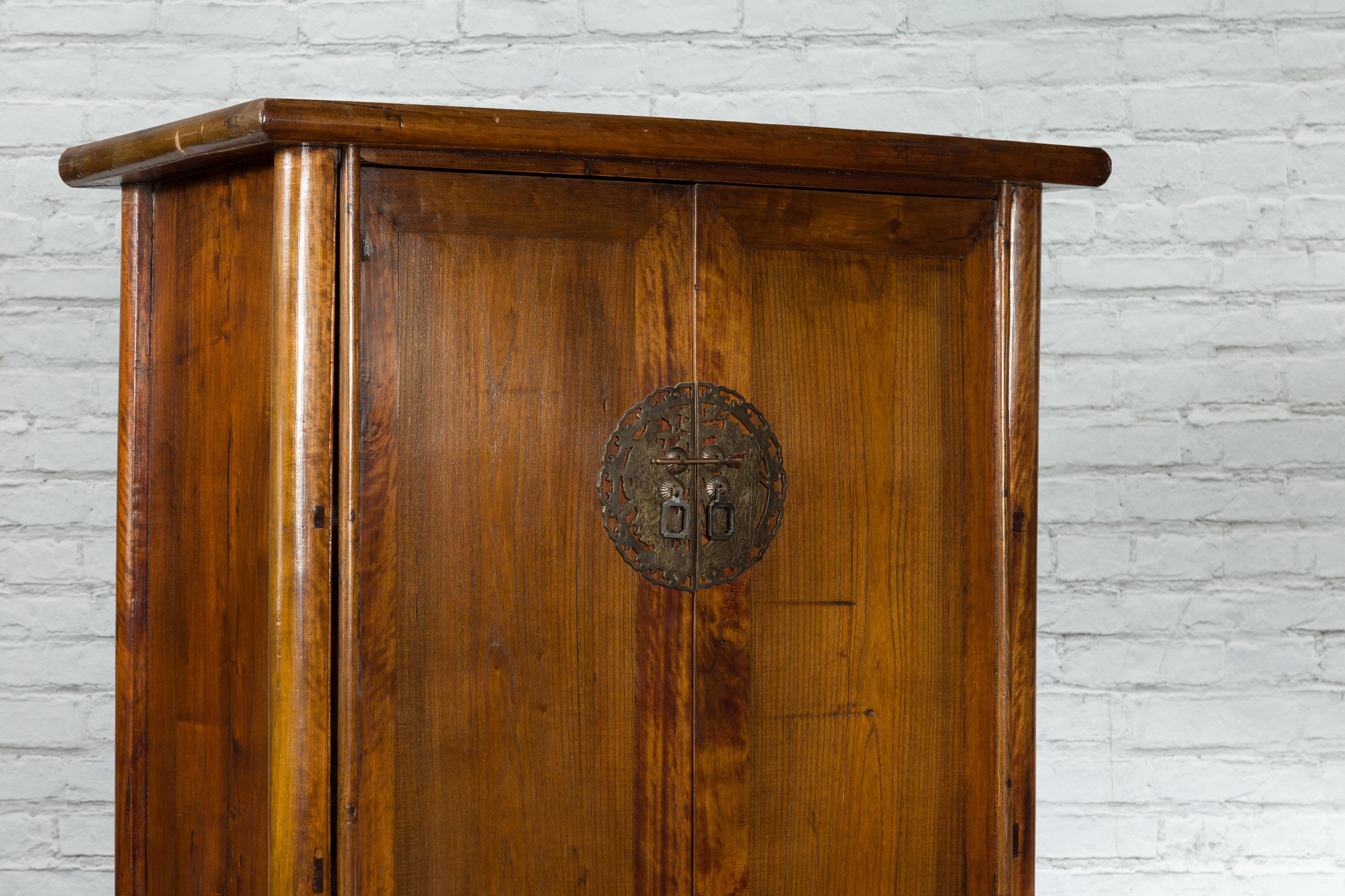 19th Century Chinese Qing Dynasty Period Wooden Cabinet with Bronze Medallion For Sale 7