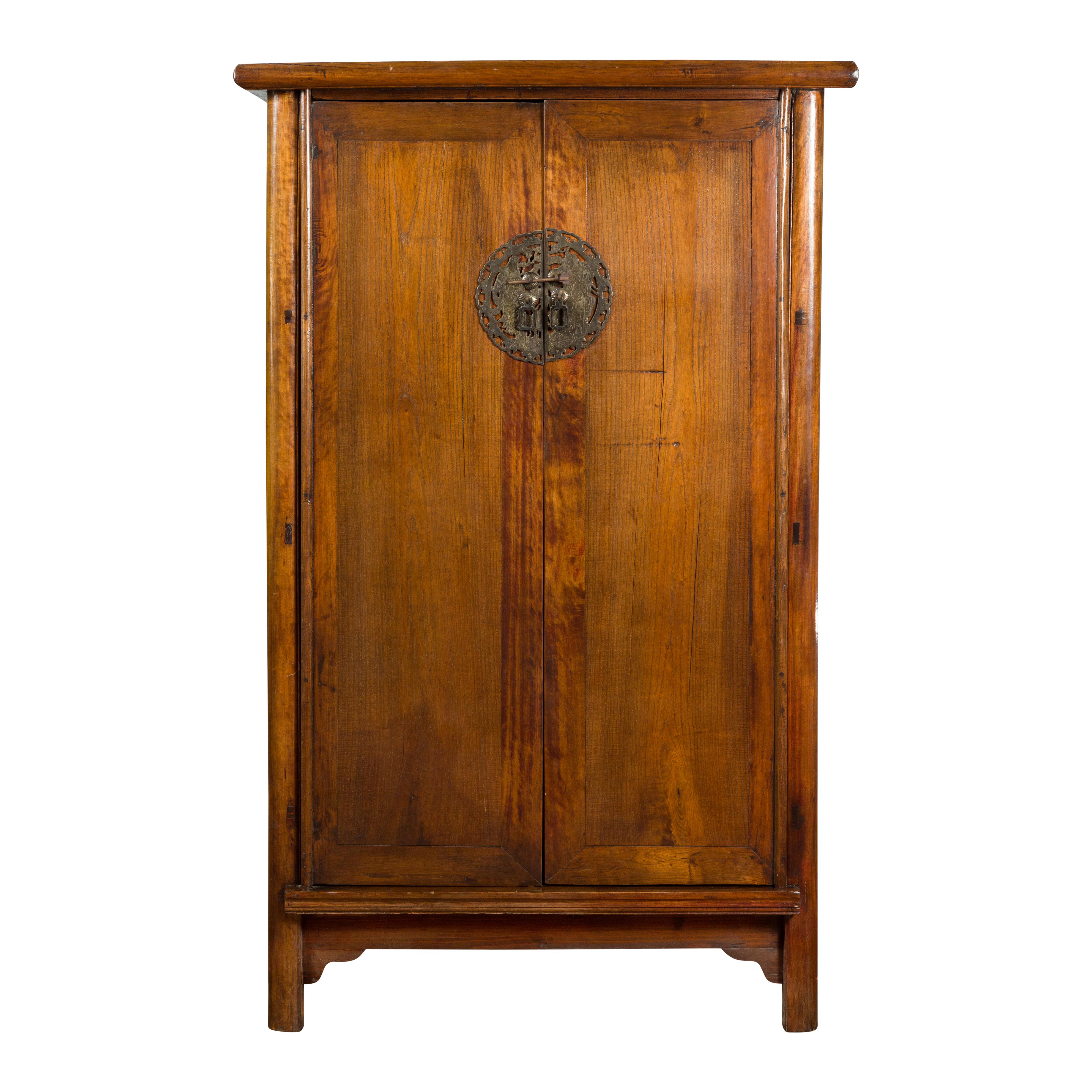 19th Century Chinese Qing Dynasty Period Wooden Cabinet with Bronze Medallion For Sale 11