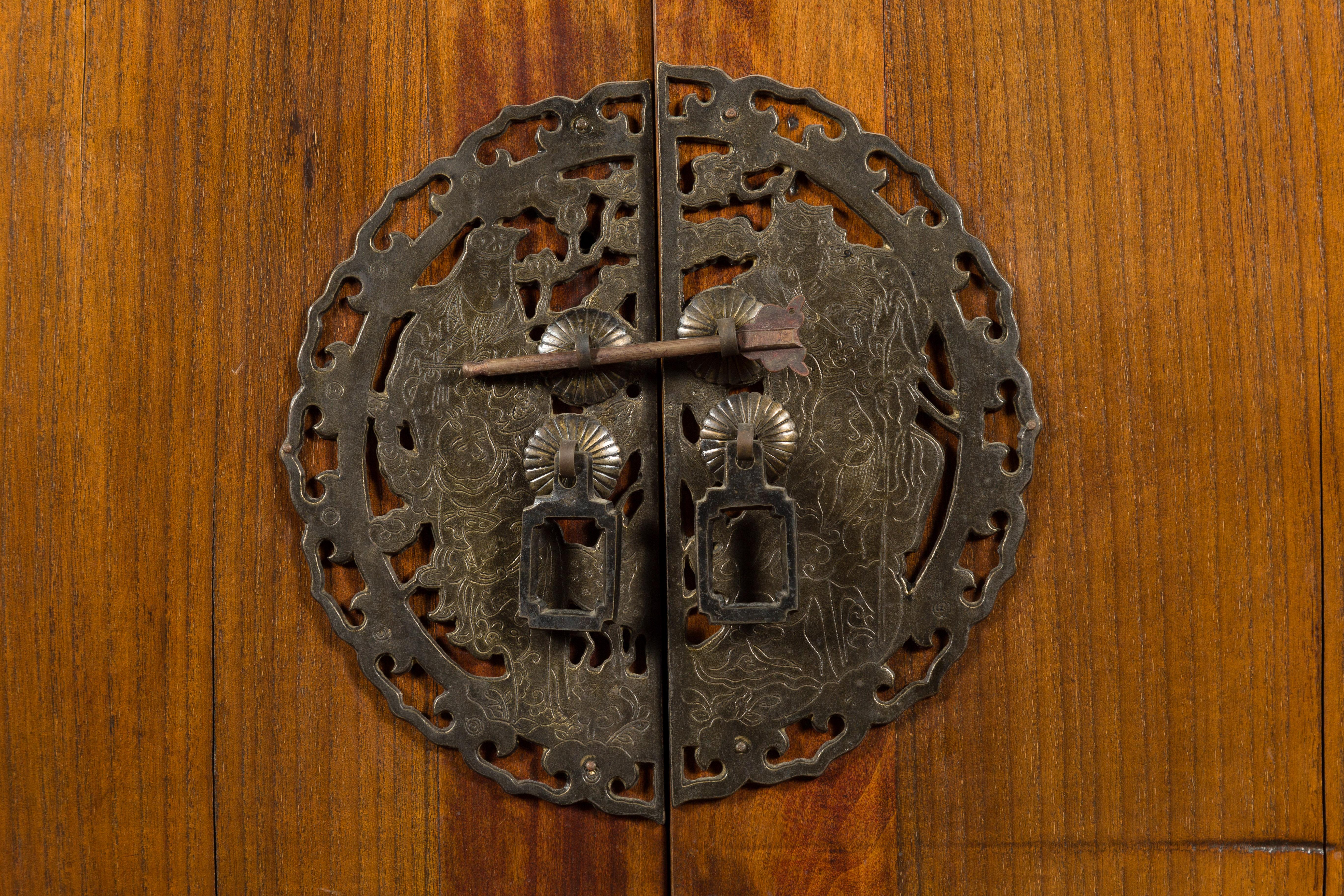 19th Century Chinese Qing Dynasty Period Wooden Cabinet with Bronze Medallion For Sale 2