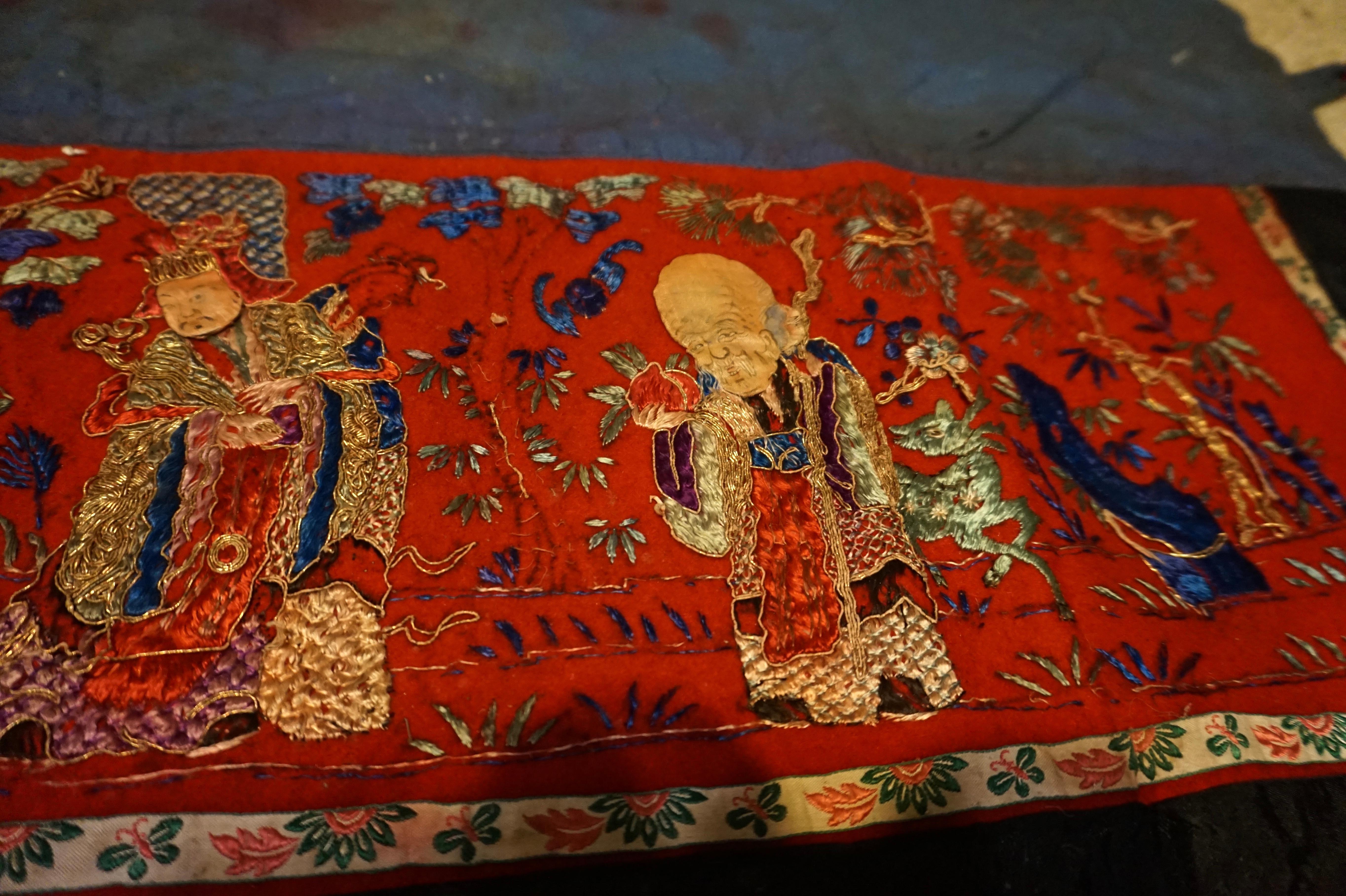 Satin 19th Century Chinese Qing Dynasty Silk Embroidery Altar Banner For Sale