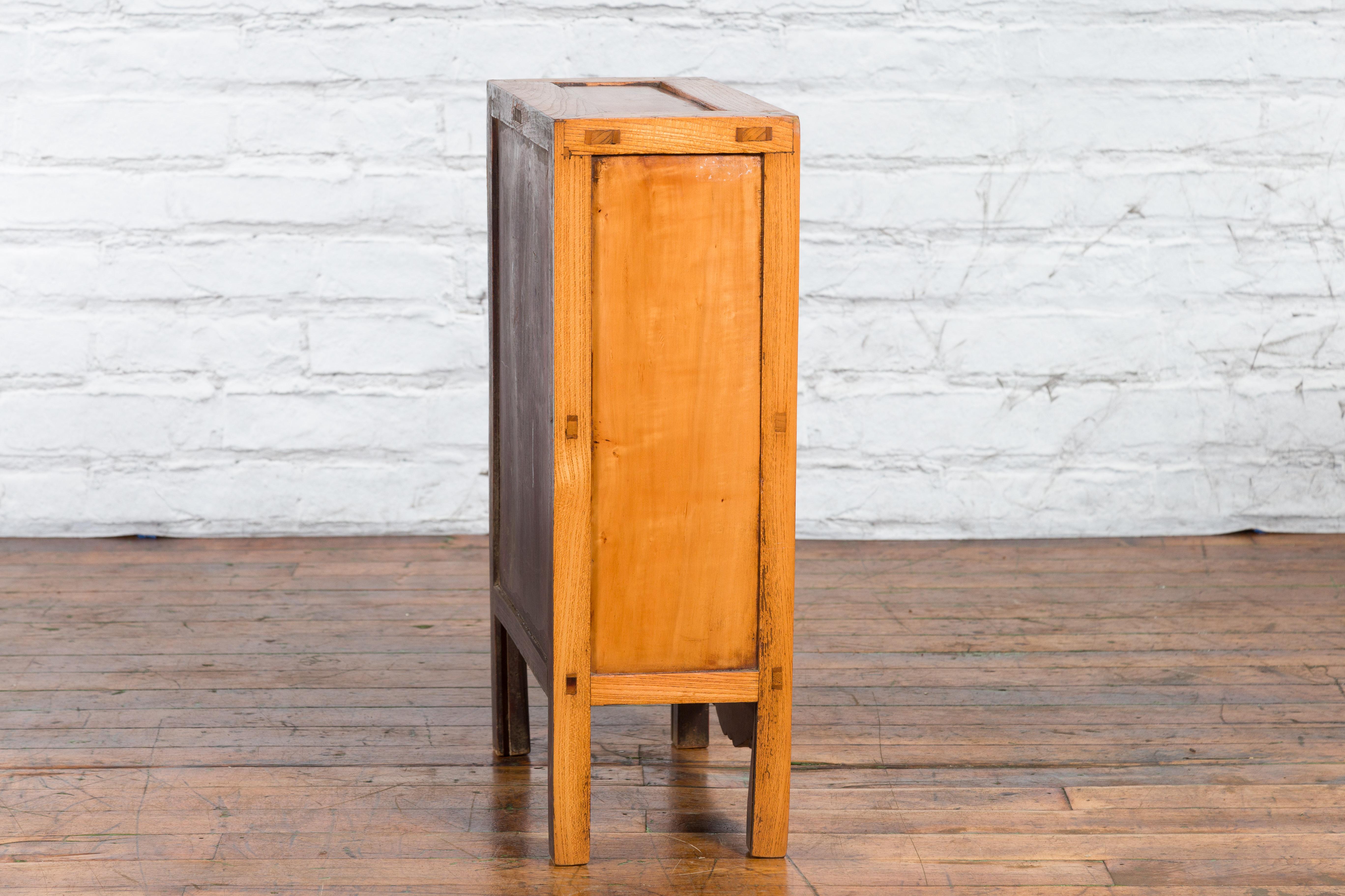 19th Century Chinese Qing Dynasty Small Cabinet with Carved Shelf and Apron For Sale 6