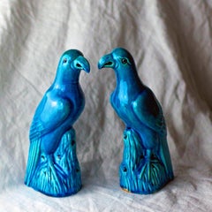 19th Century Chinese Qing Dynasty Turquoise Glazed Parrots