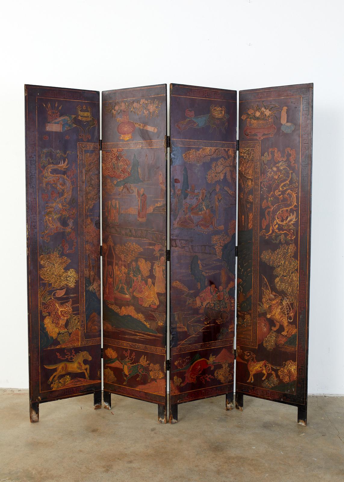 Early 20th Century Chinese Qing Four-Panel Coromandel Screen 10