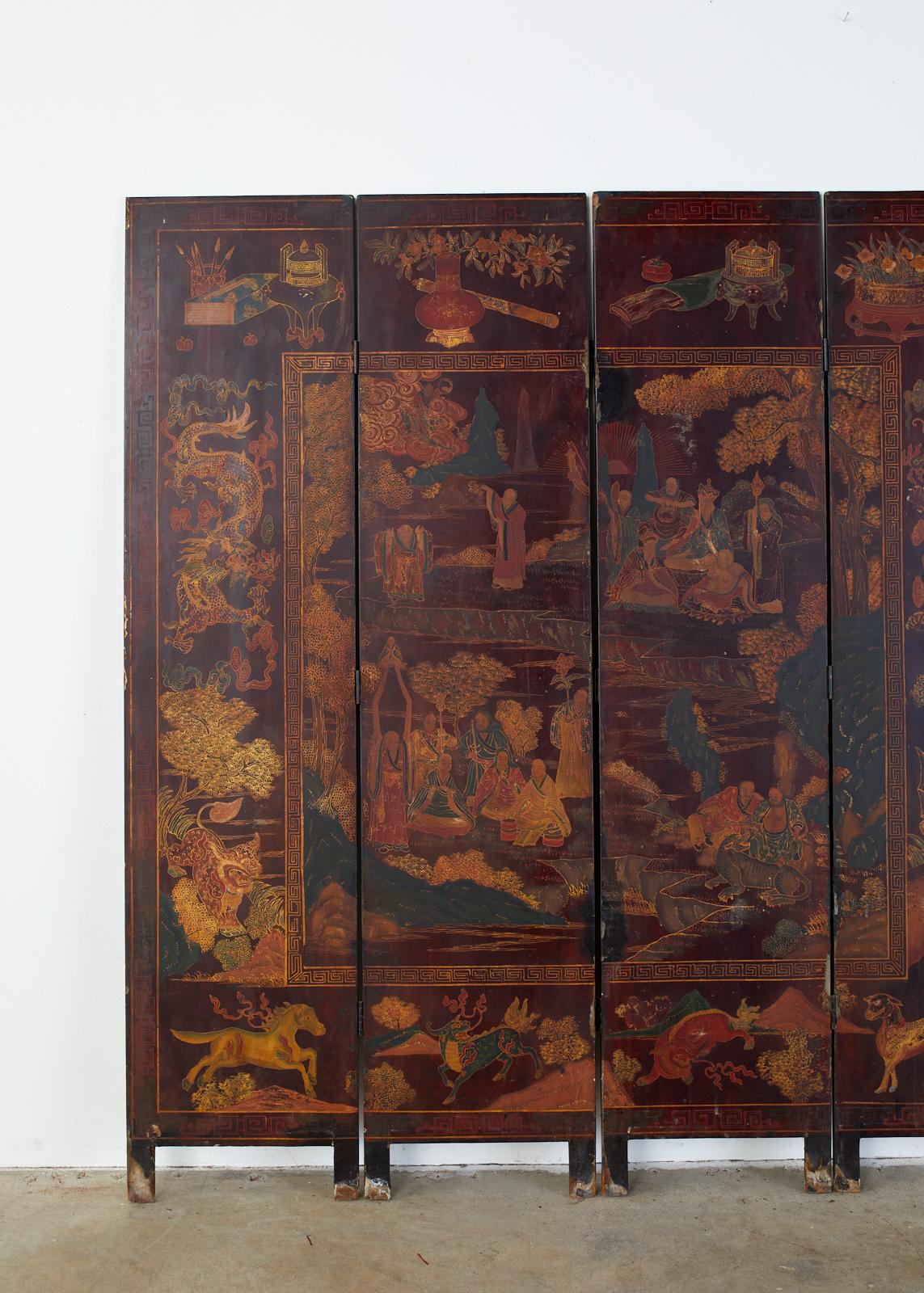 Wood Early 20th Century Chinese Qing Four-Panel Coromandel Screen
