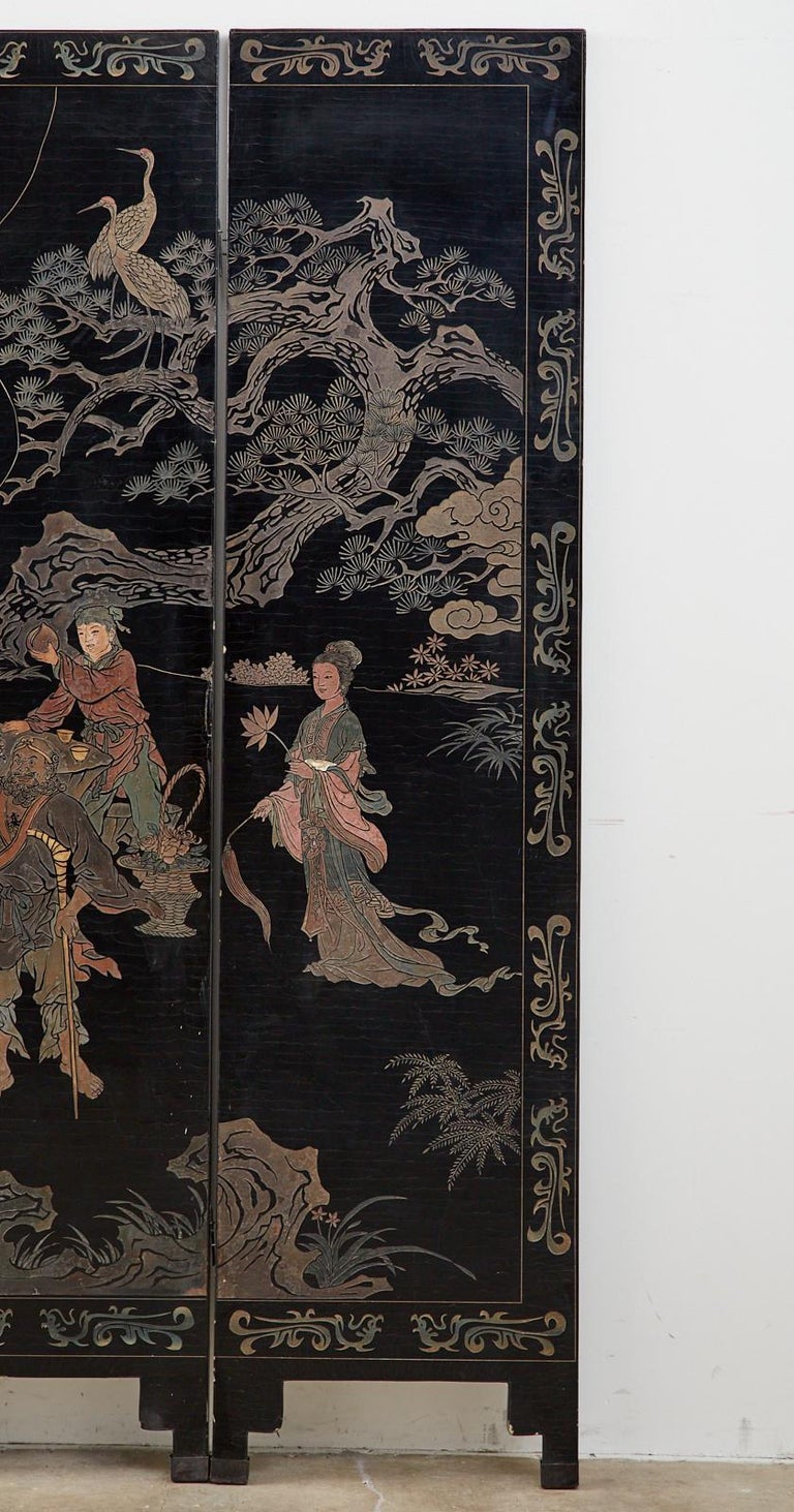 20th Century Chinese Four-Panel Coromandel Screen Immortals For Sale 6