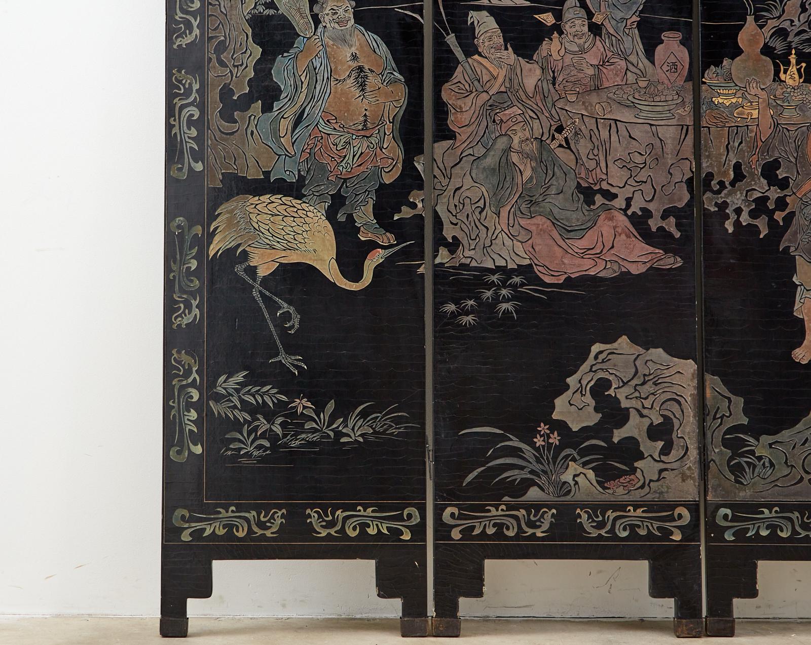 20th Century Chinese Four-Panel Coromandel Screen Immortals In Distressed Condition In Rio Vista, CA