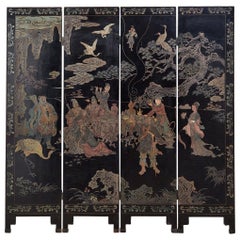 Used 20th Century Chinese Four-Panel Coromandel Screen Immortals