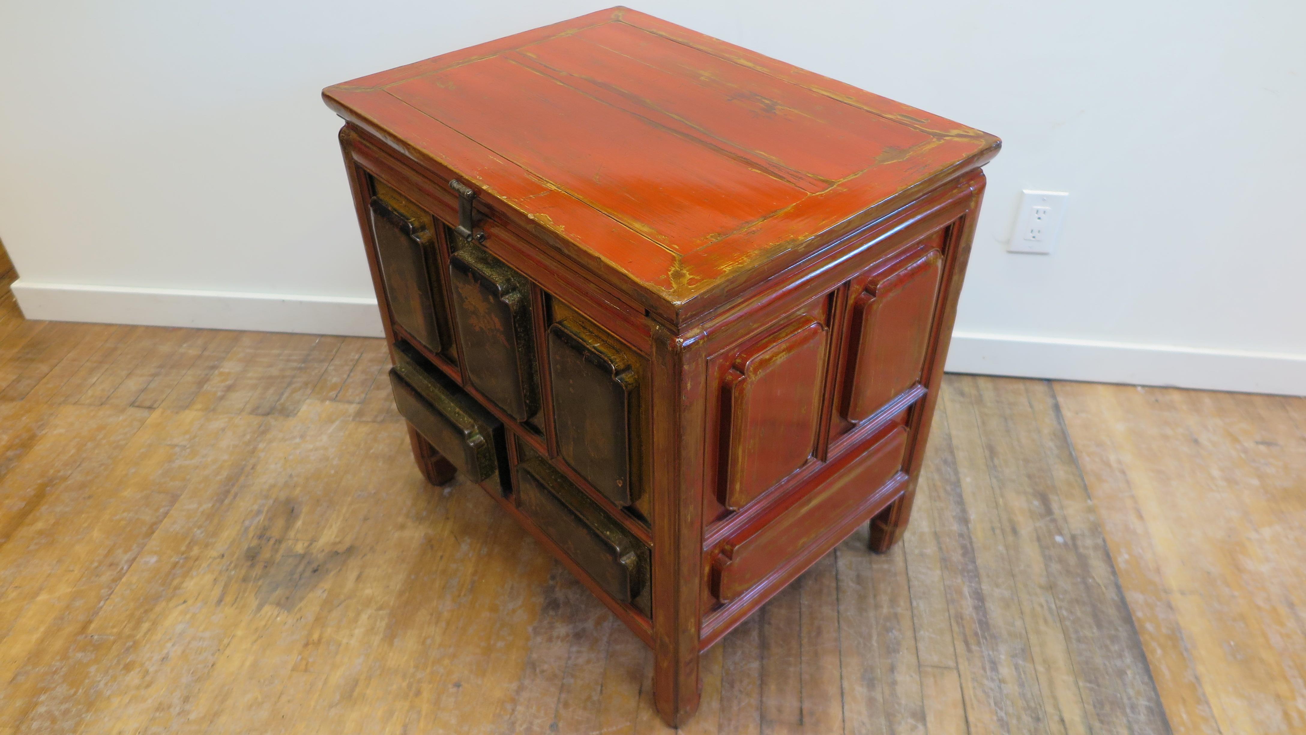19th century Chinese Raised Carved Panel Cabinet Chest In Good Condition For Sale In New York, NY