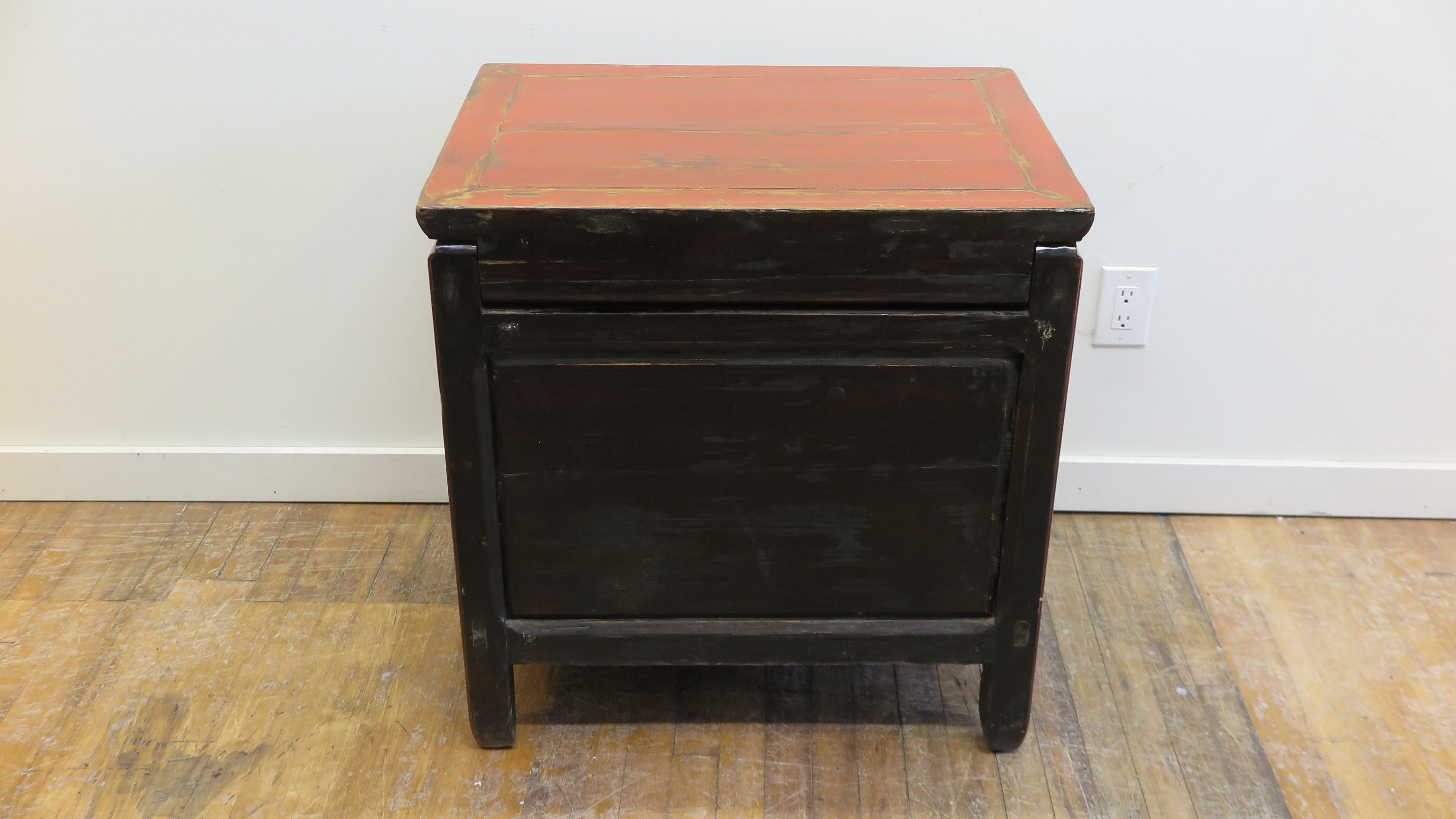 Cypress 19th century Chinese Raised Carved Panel Cabinet Chest For Sale