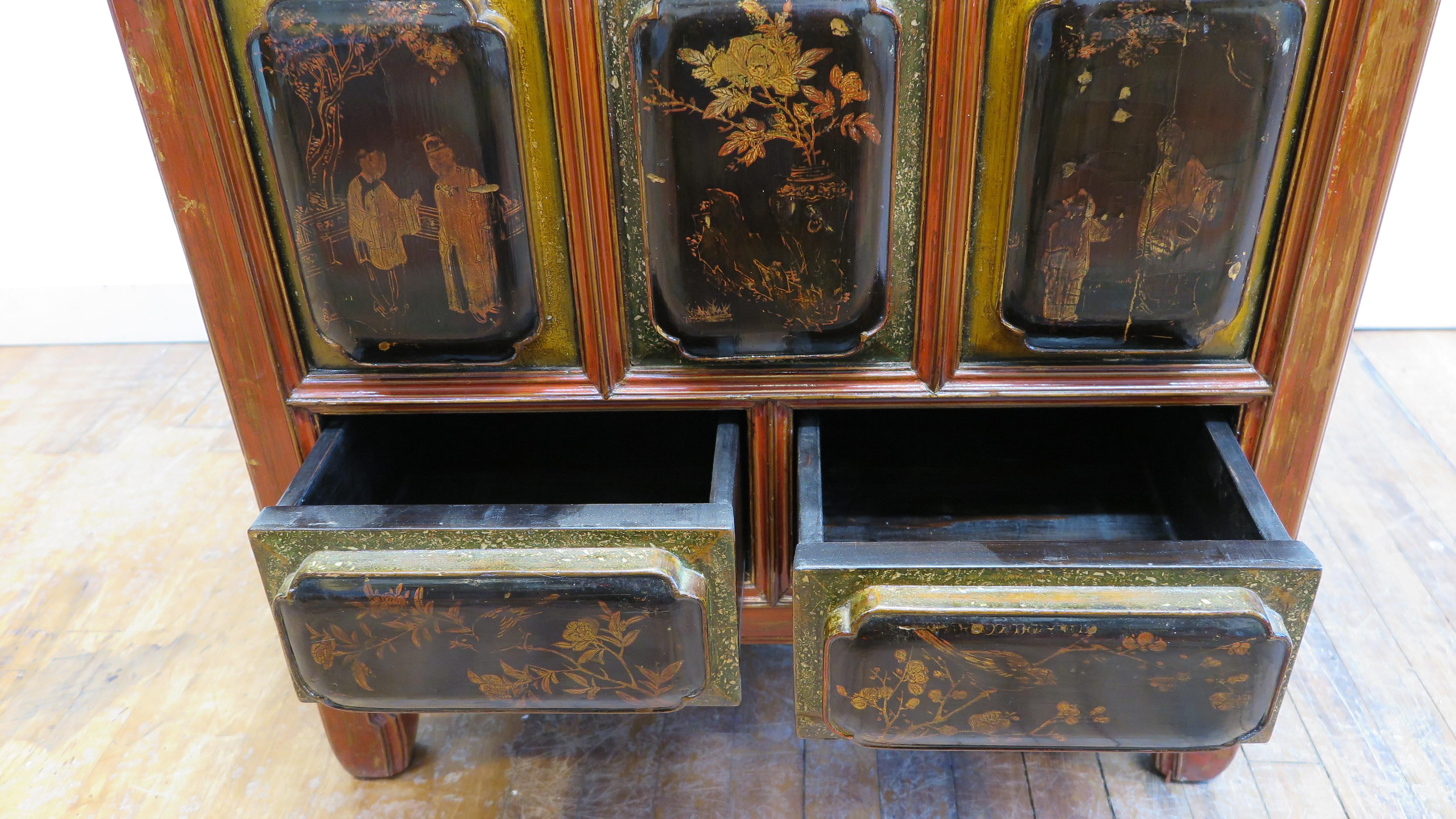 19th century Chinese Raised Carved Panel Cabinet Chest For Sale 2