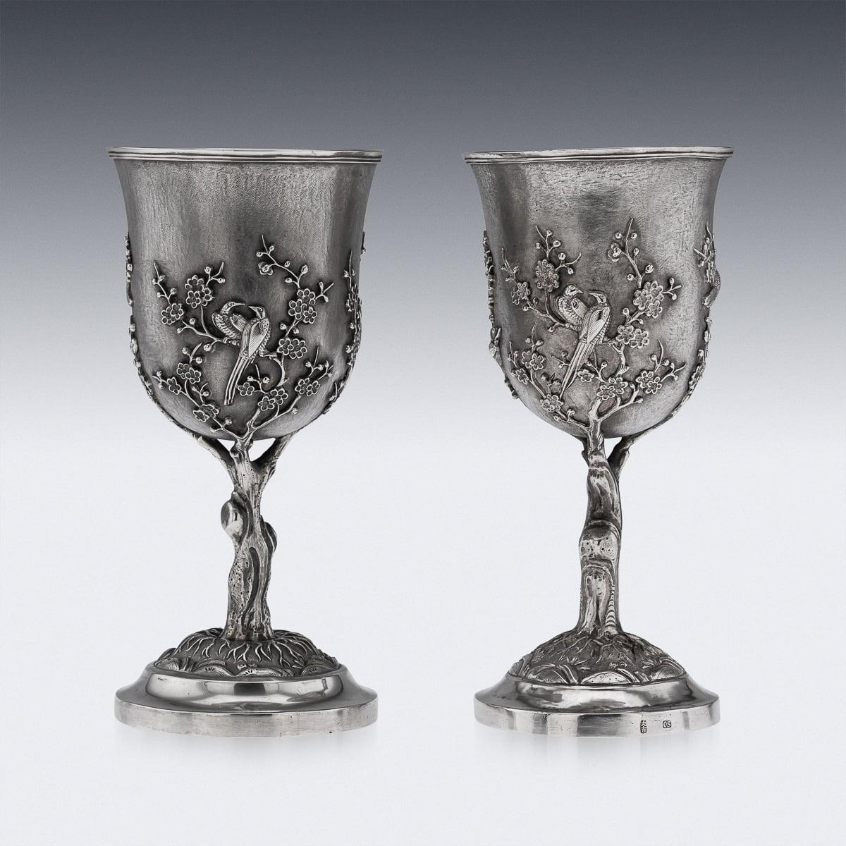 Autre Paire de gobelets en argent massif d'exportation du XIXe siècle, A.I.C. Cumshing, c.1880 en vente