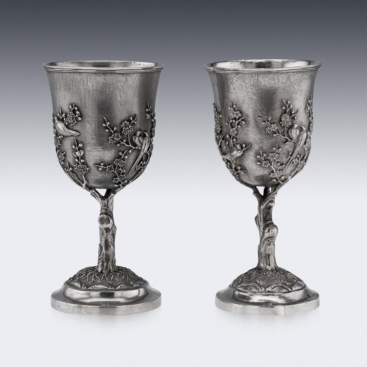Argent Paire de gobelets en argent massif d'exportation du XIXe siècle, A.I.C. Cumshing, c.1880 en vente