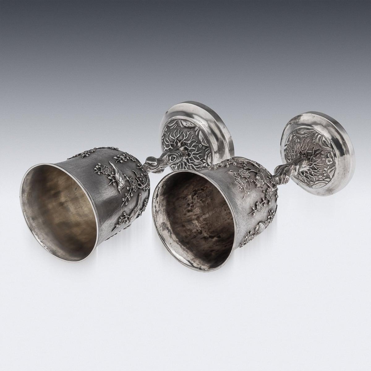 Paire de gobelets en argent massif d'exportation du XIXe siècle, A.I.C. Cumshing, c.1880 en vente 1