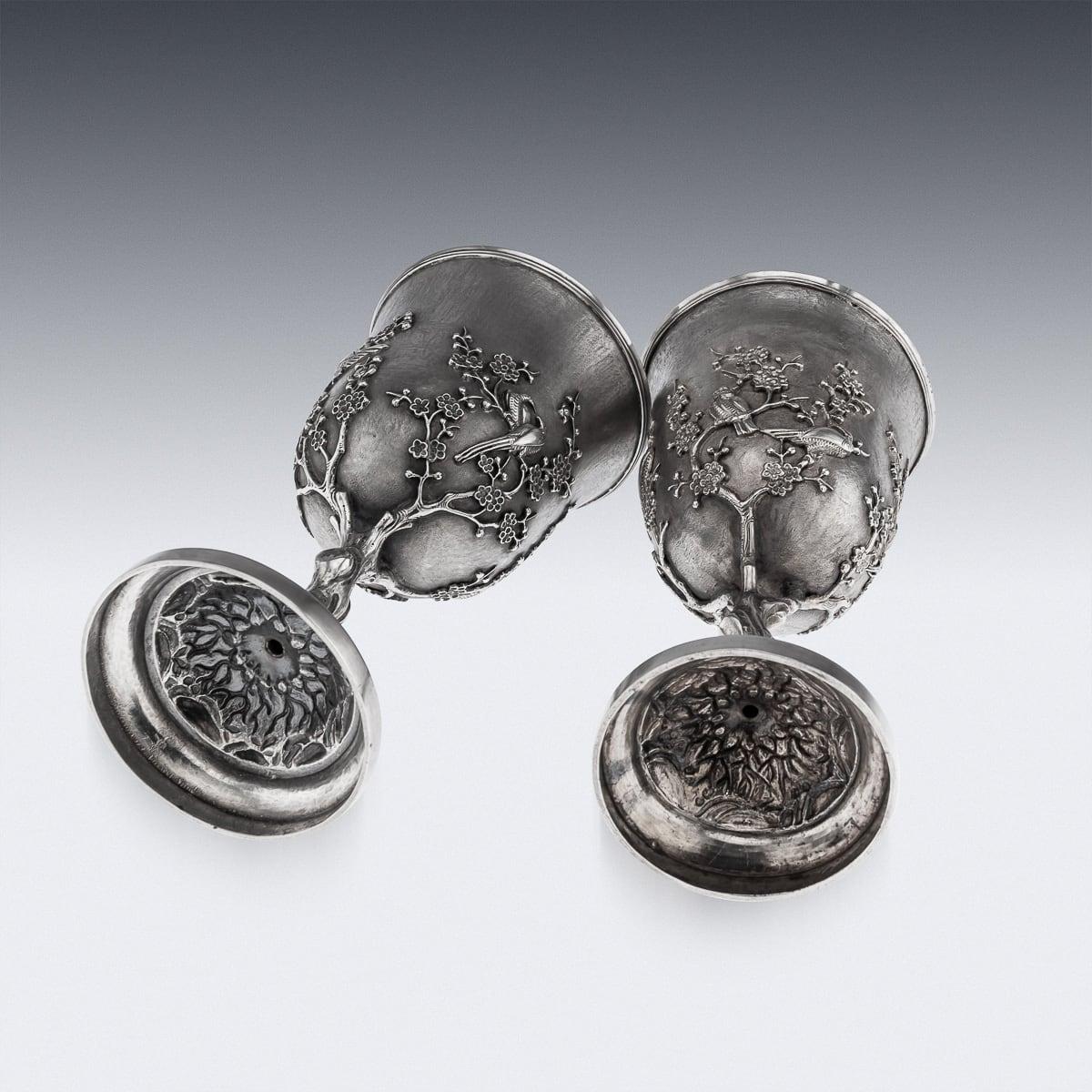 Paire de gobelets en argent massif d'exportation du XIXe siècle, A.I.C. Cumshing, c.1880 en vente 2