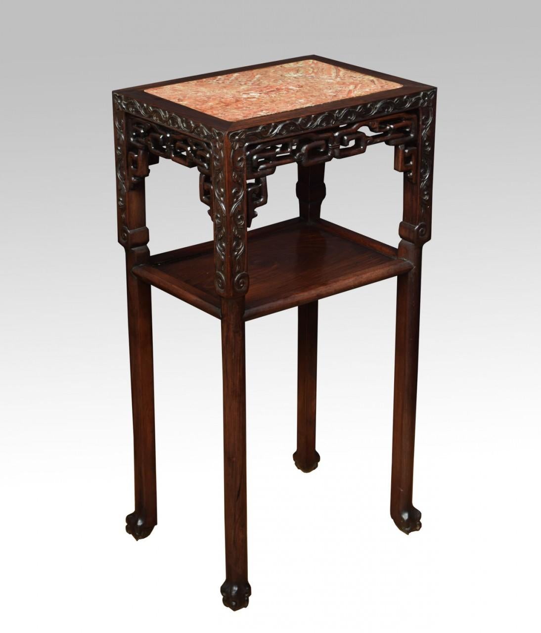 19th Century Chinese Rectangular Marble-Top Hardwood Stand In Good Condition In Cheshire, GB