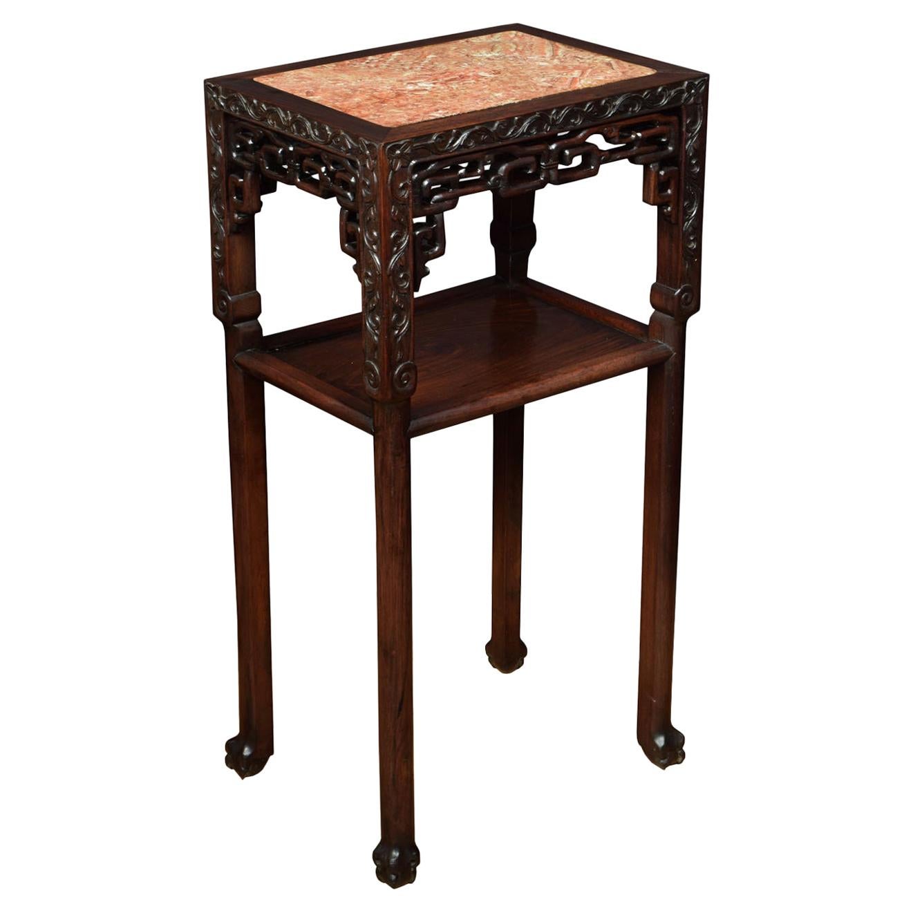 19th Century Chinese Rectangular Marble-Top Hardwood Stand