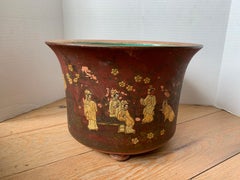 19th Century Chinese Red and Gilt Terracotta Cachepot with Green Interior