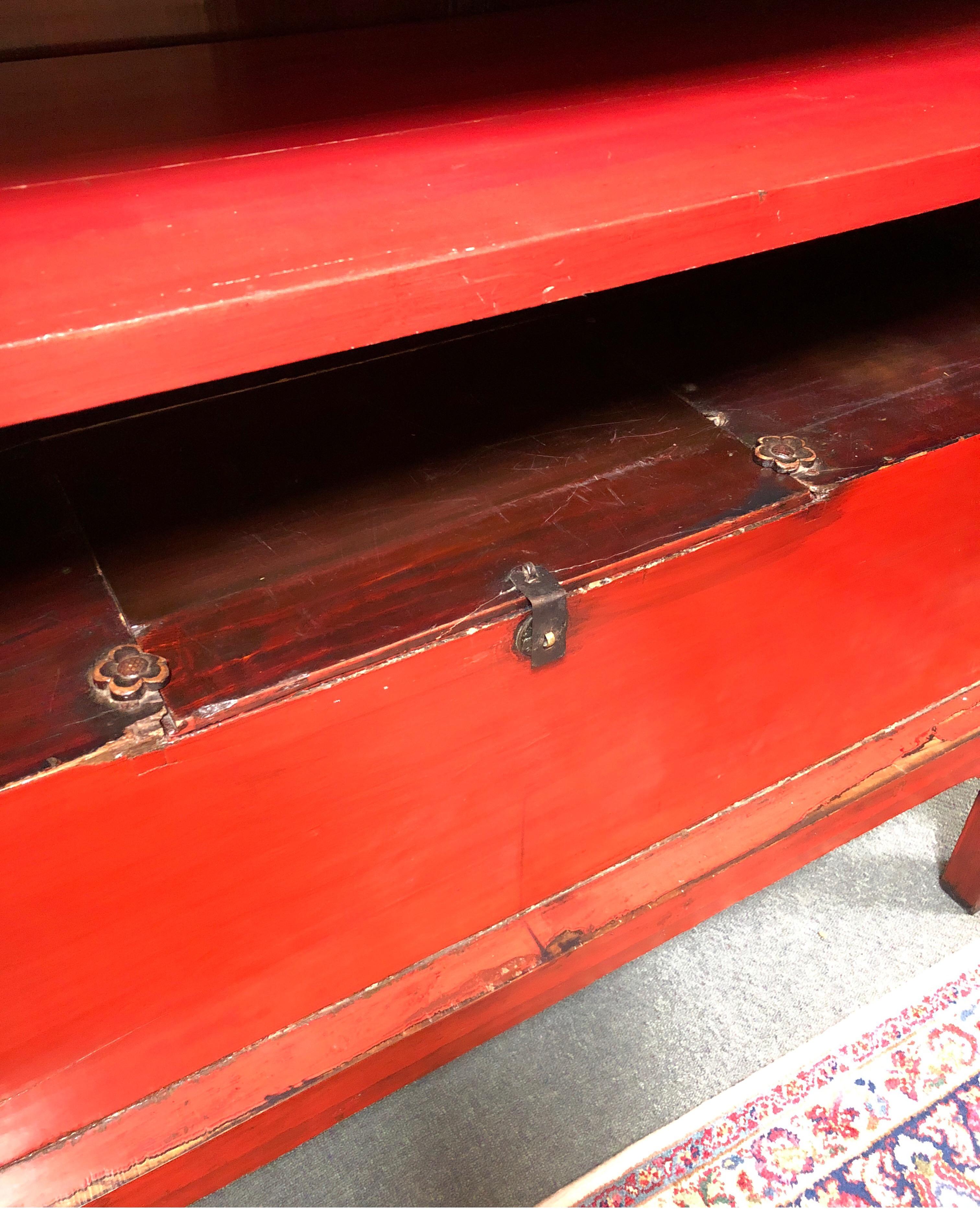19th Century Chinese Red Lacquer Cabinet For Sale 6