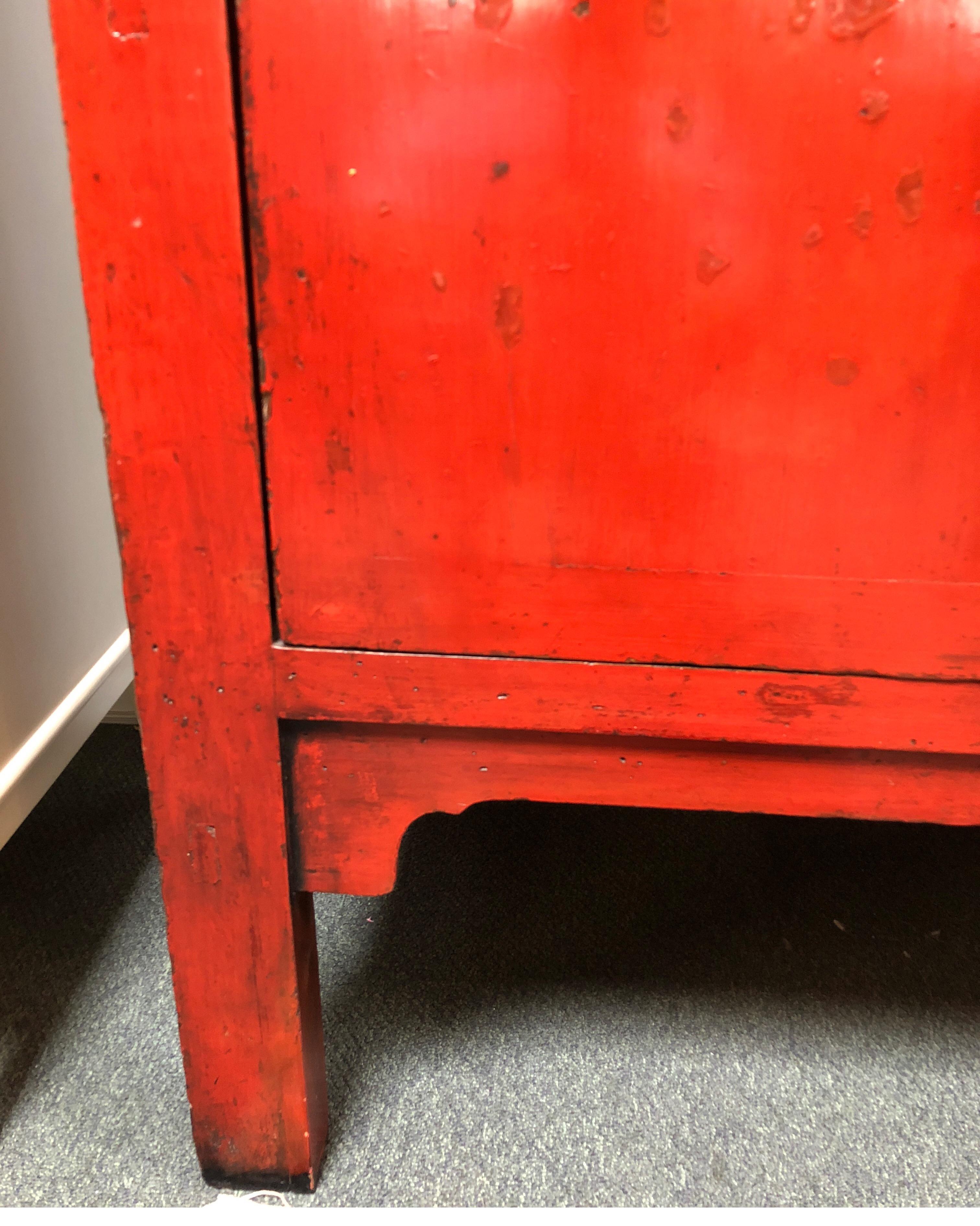 19th Century Chinese Red Lacquer Cabinet For Sale 8