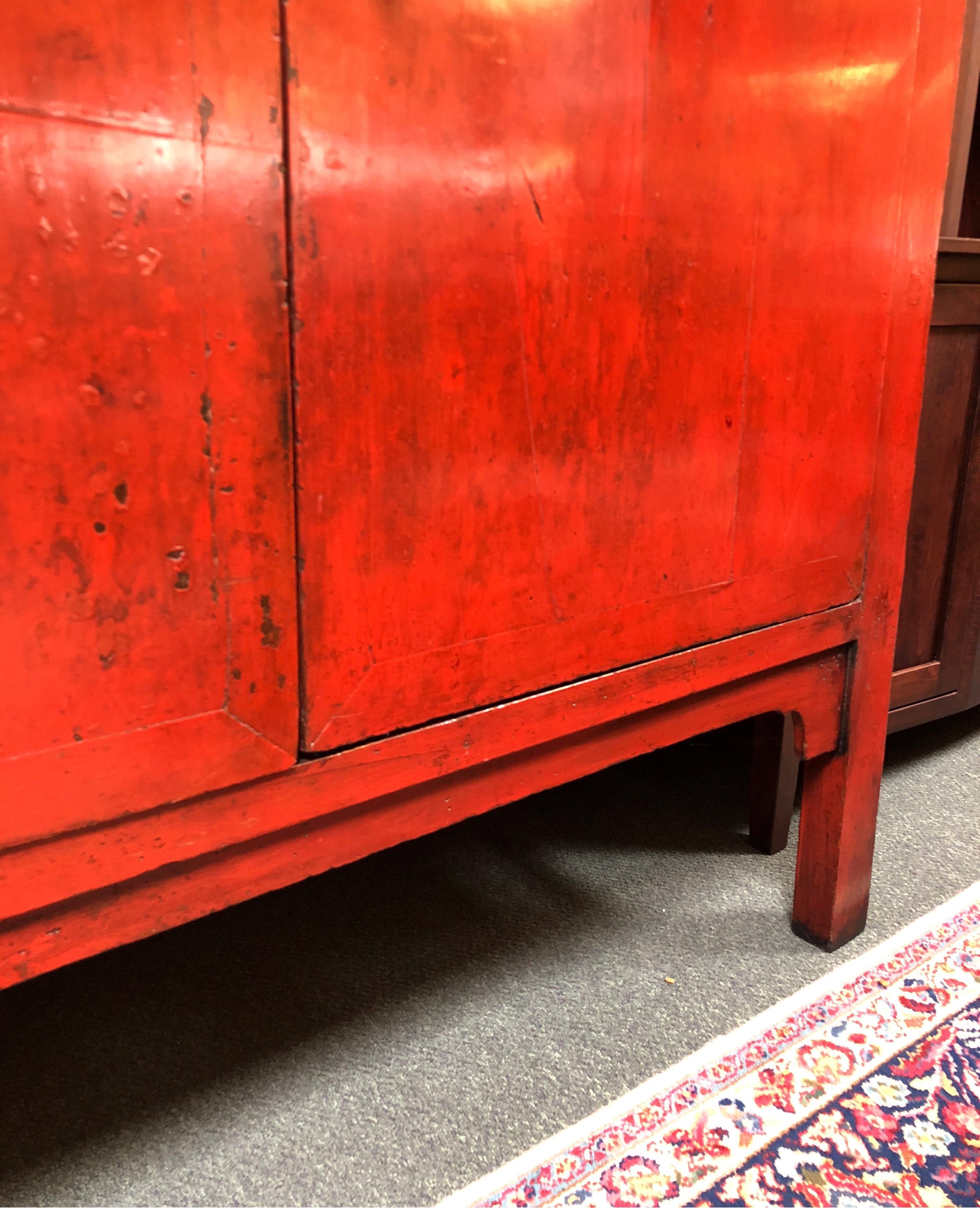 19th Century Chinese Red Lacquer Cabinet For Sale 9