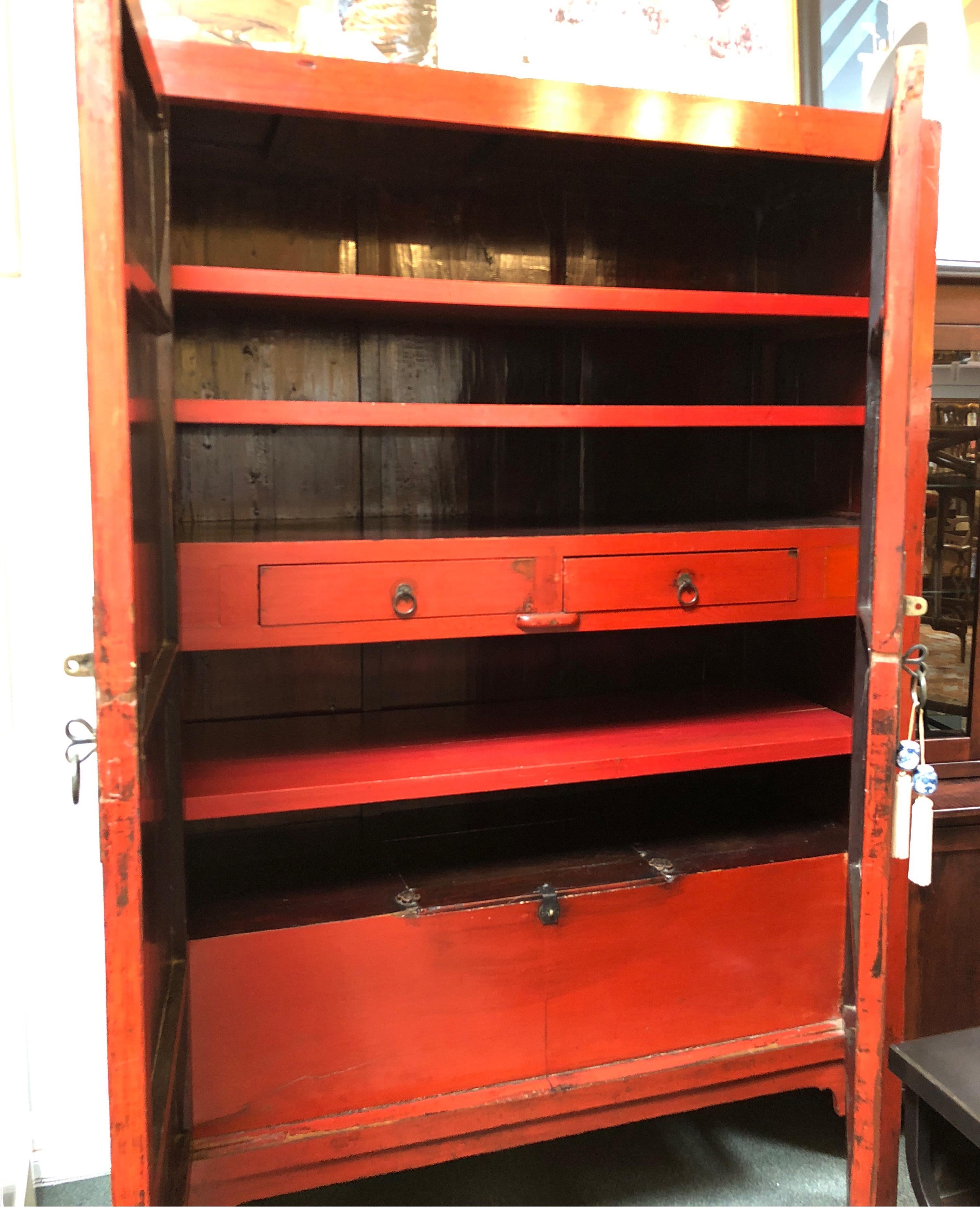19th Century Chinese Red Lacquer Cabinet For Sale 2