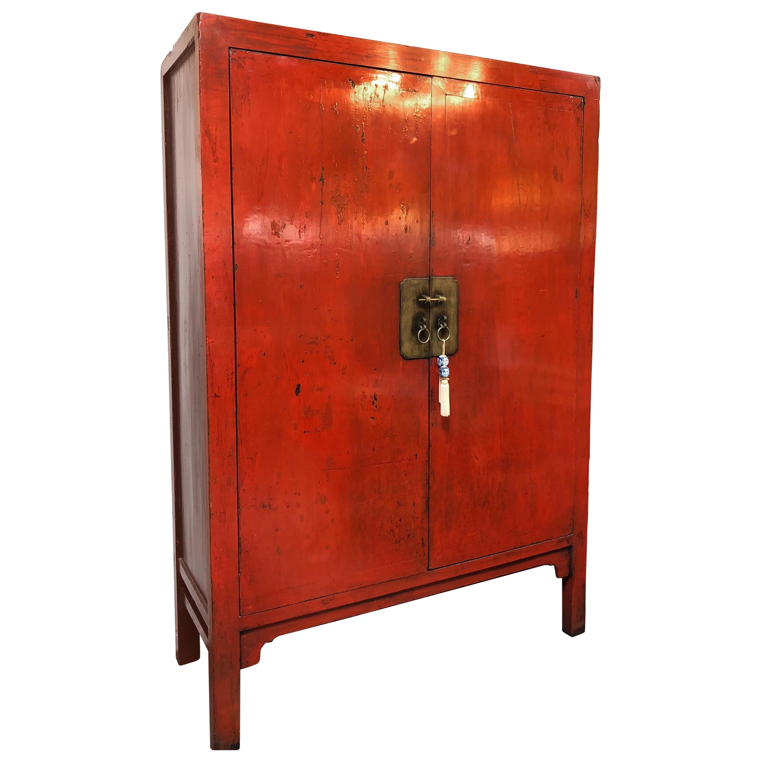 19th Century Chinese Red Lacquer Cabinet For Sale