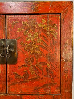19th Century Chinese Red Lacquer Cabinet with Gilt Decoration