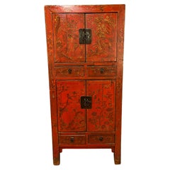 19th Century Chinese Red Lacquer Cabinet with Gilt Decoration