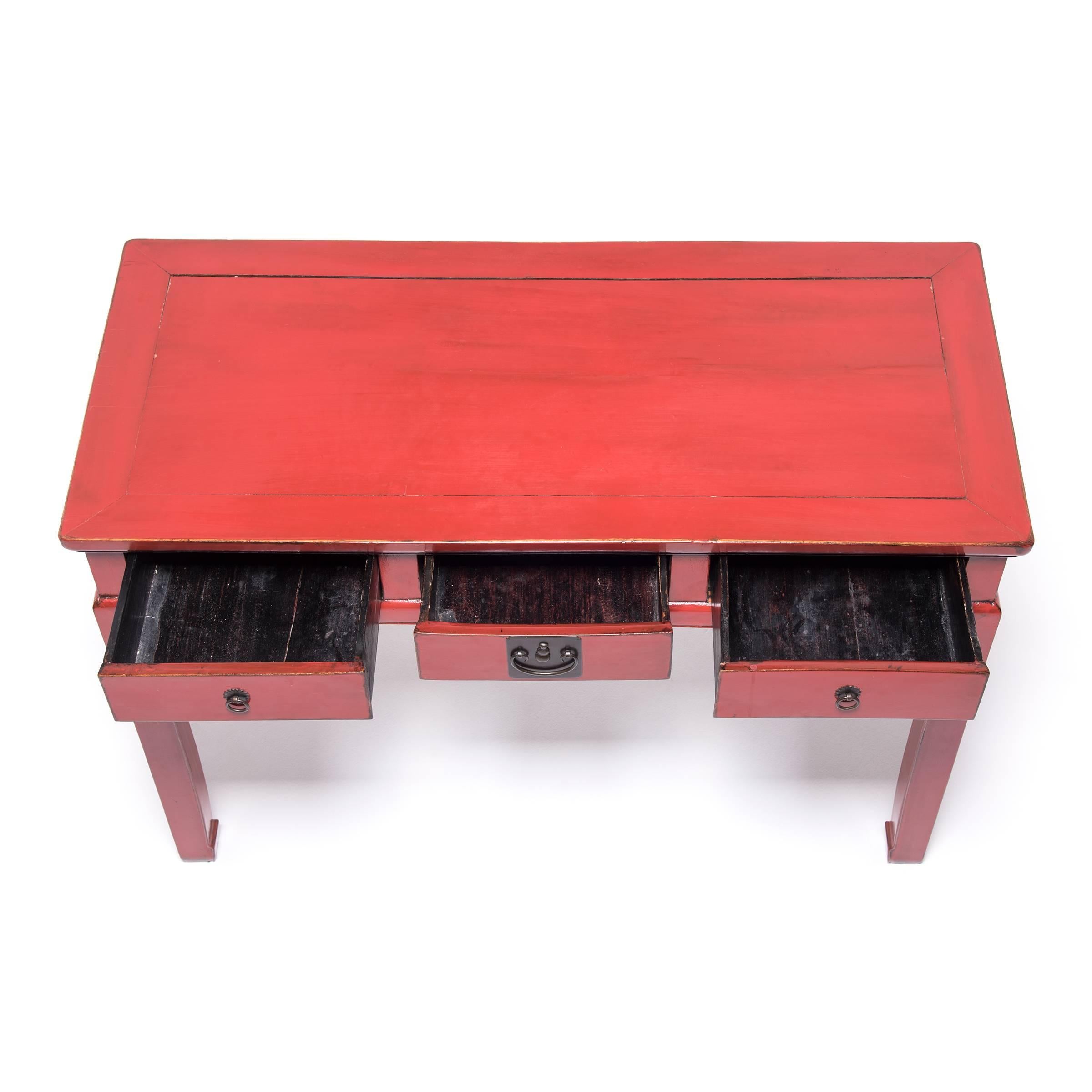19th Century Chinese Red Lacquer Desk 1