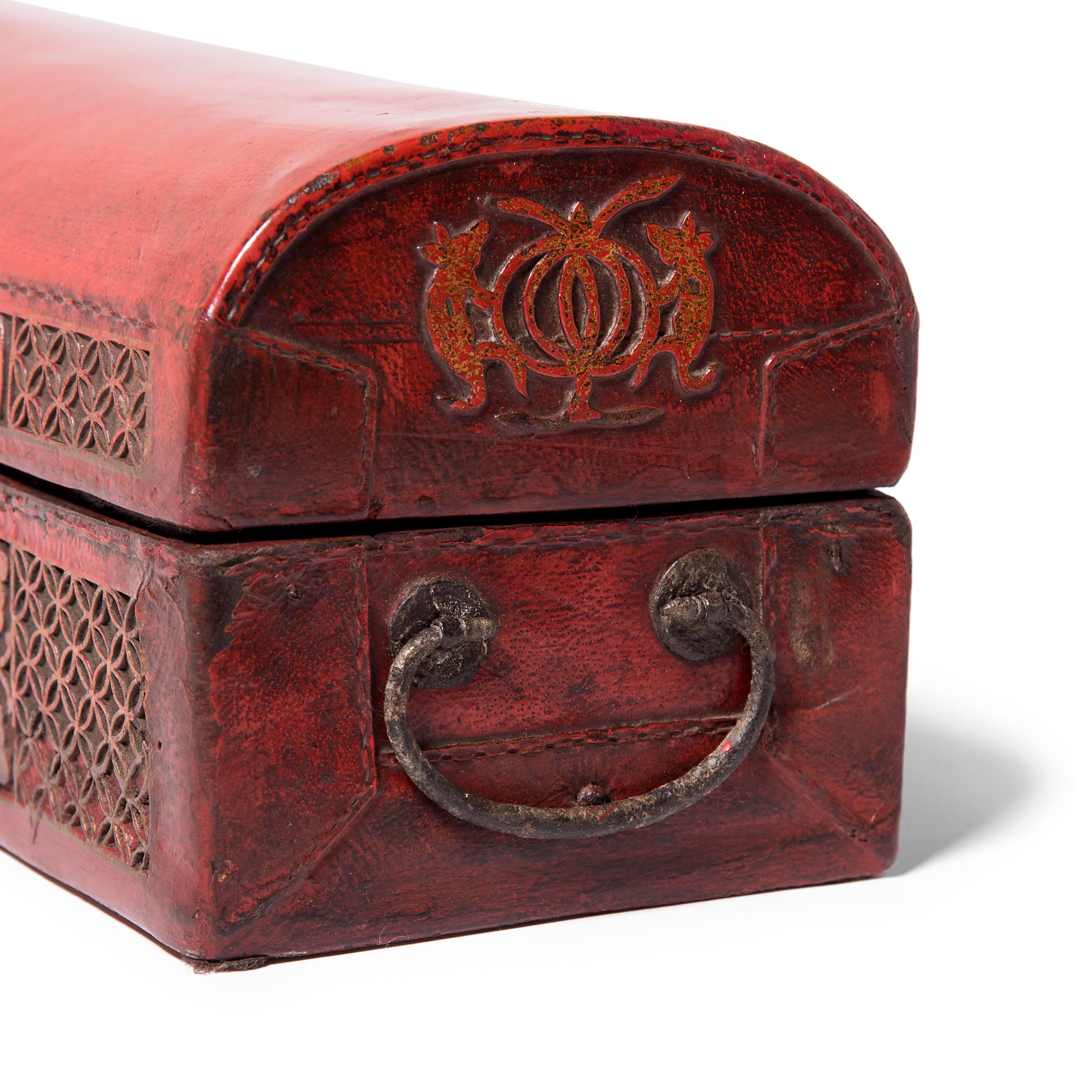 Brass 19th Century Chinese Red Lacquer Document Box
