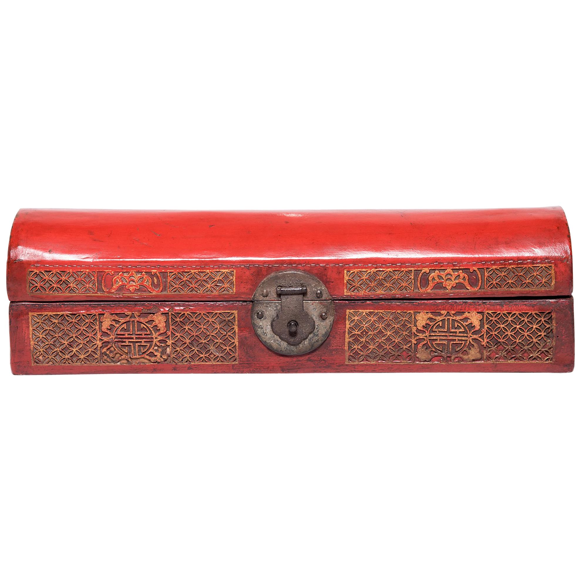 19th Century Chinese Red Lacquer Document Box