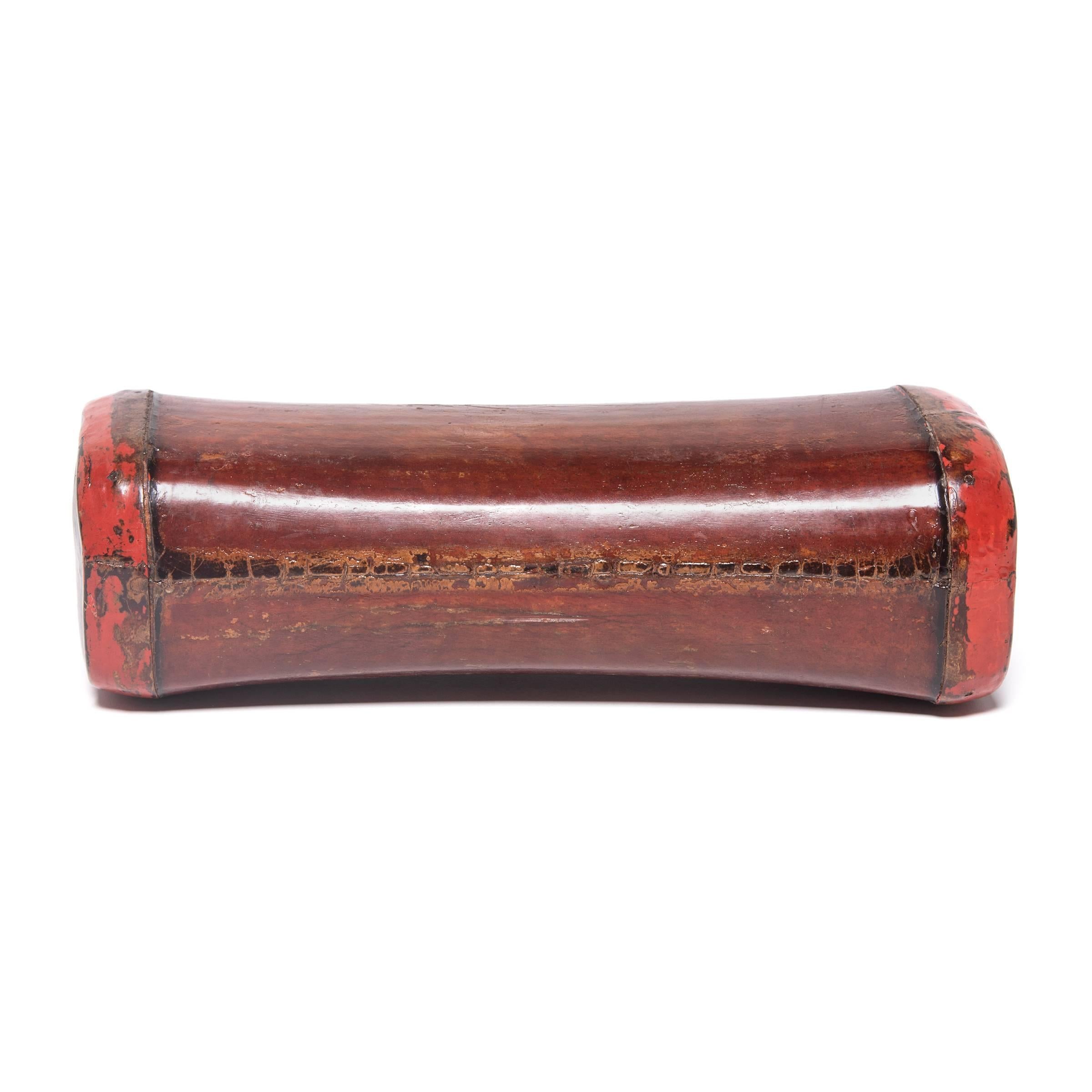 Qing 19th Century Chinese Red Lacquer Hide Headrest