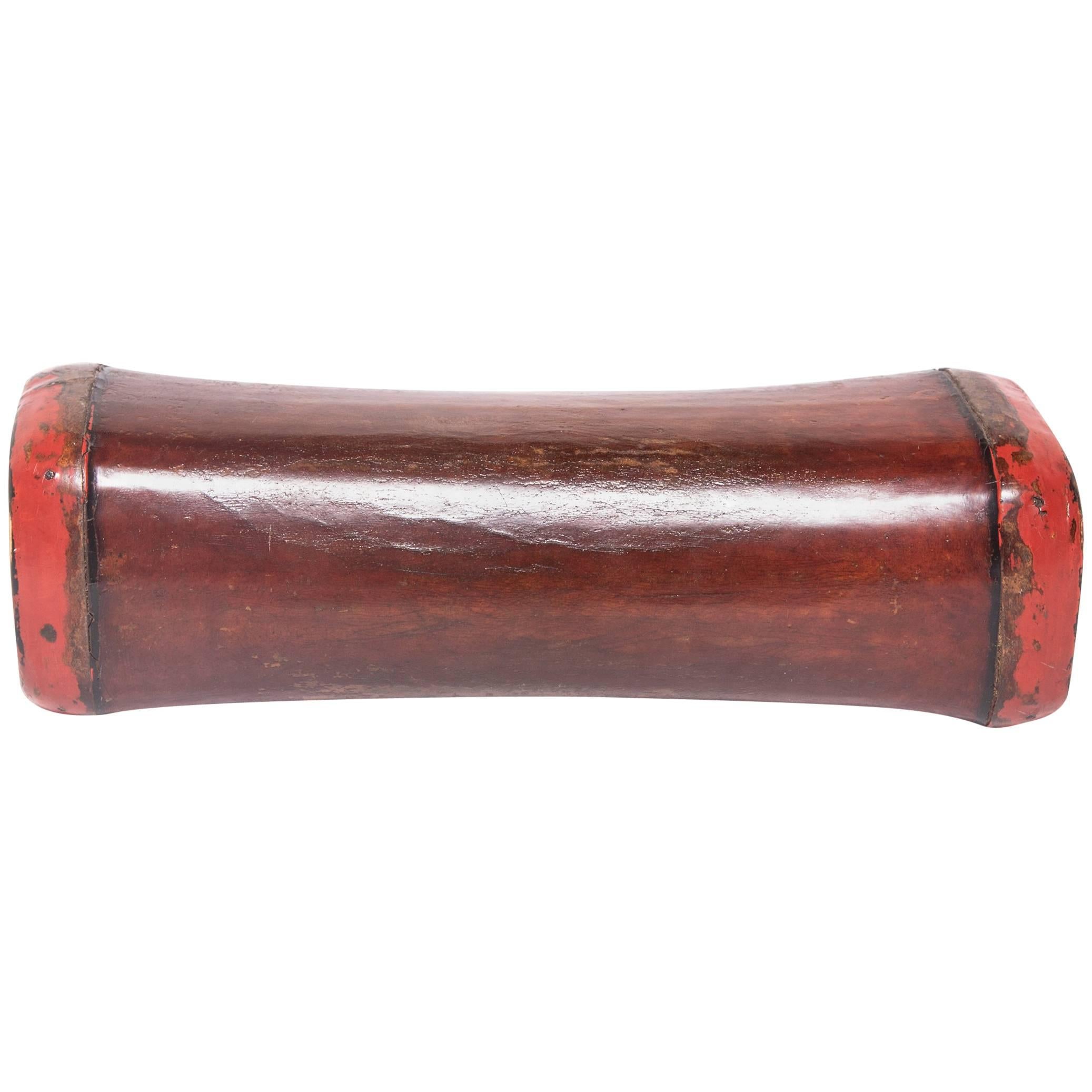 19th Century Chinese Red Lacquer Hide Headrest