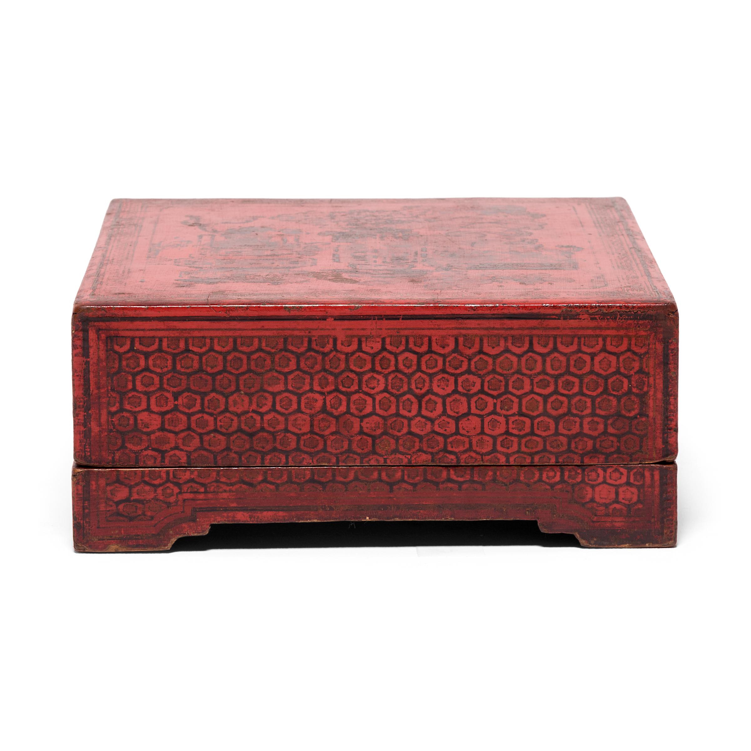 This elaborately decorated red lacquer box was once presented as a gift to an honored friend, filled with popular Chinese snacks such as roasted melon seeds, dried fruit, and soybeans toasted with cinnamon, fennel, and other spices. Made in China's