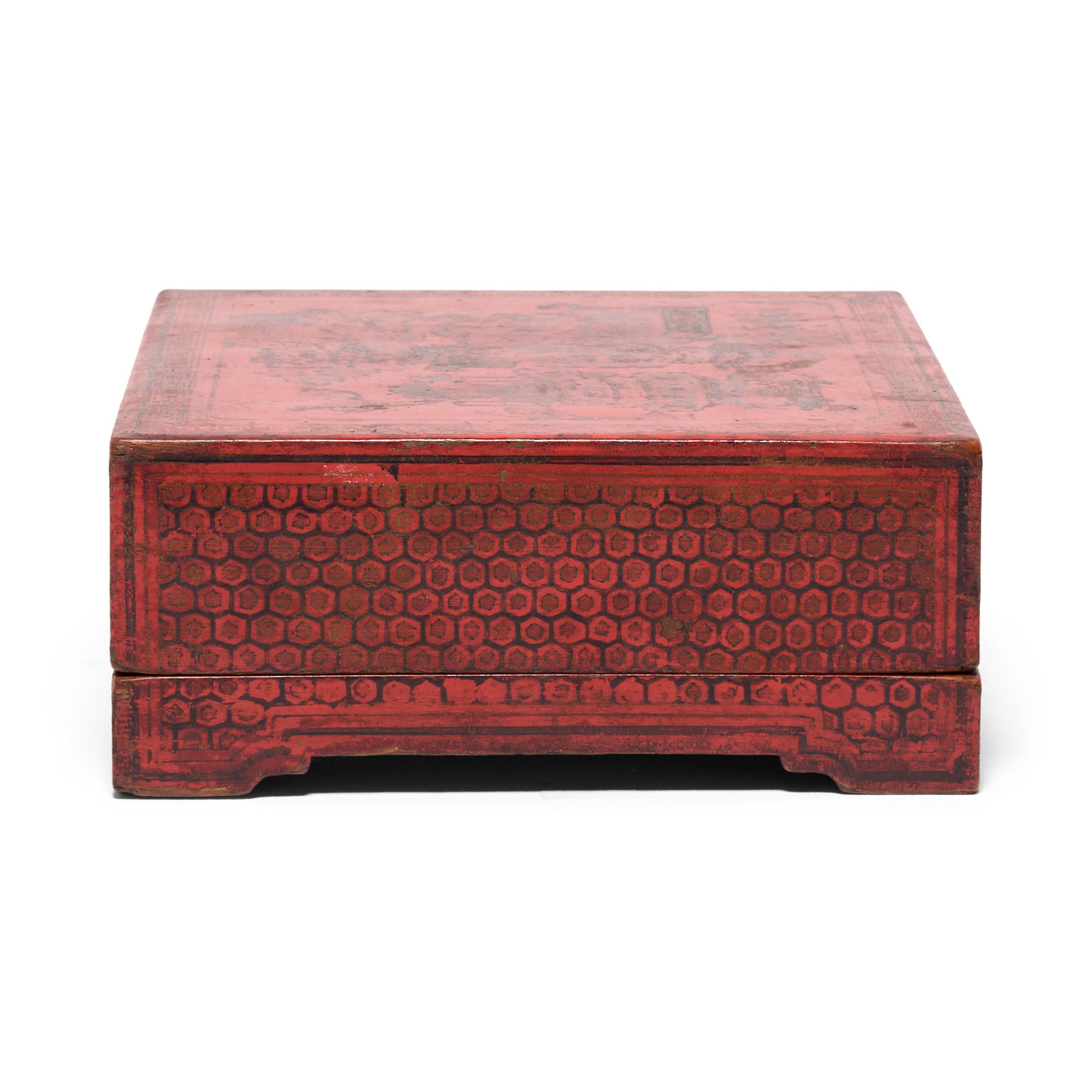 Lacquered 19th Century Chinese Red Lacquer Snack Box