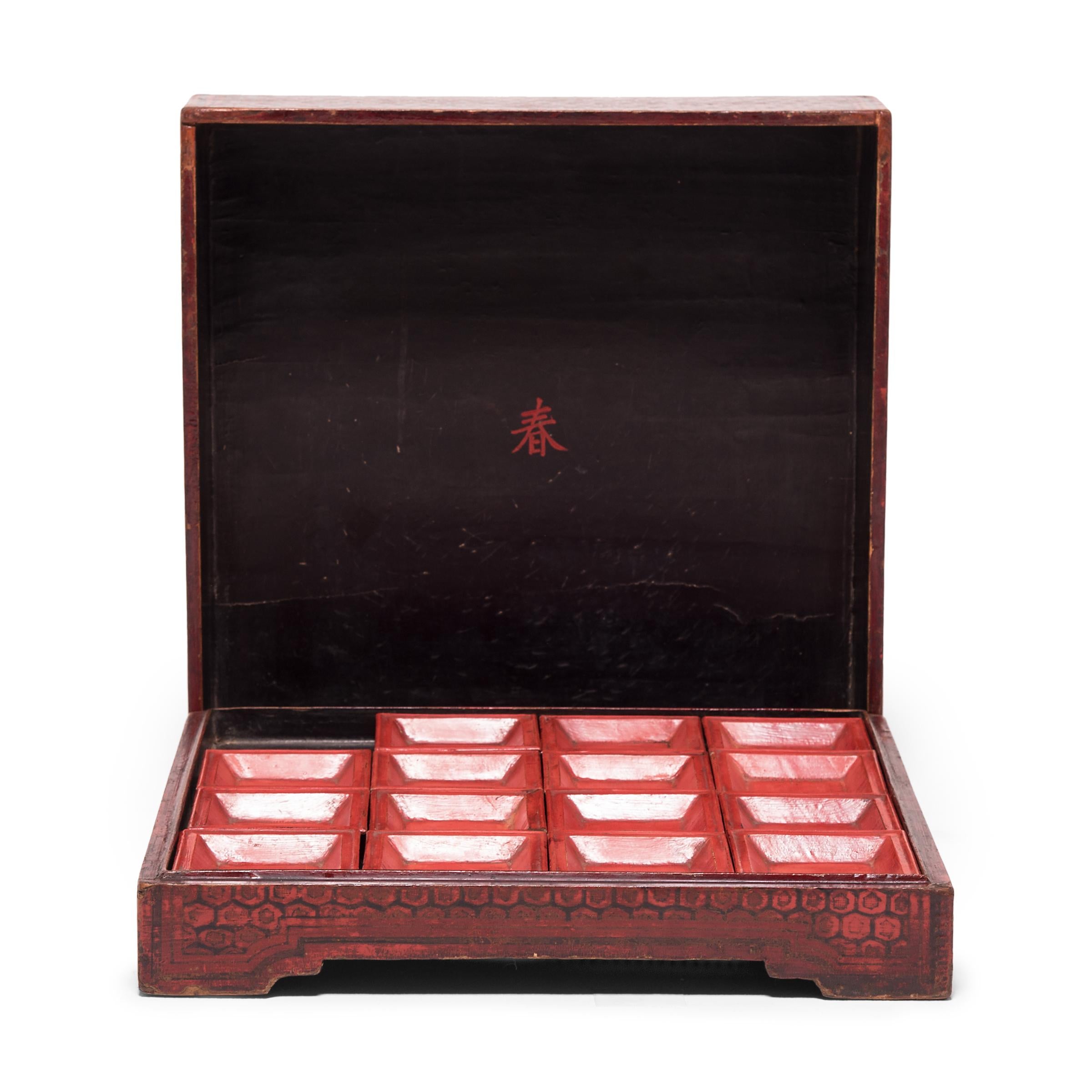 Paint 19th Century Chinese Red Lacquer Snack Box
