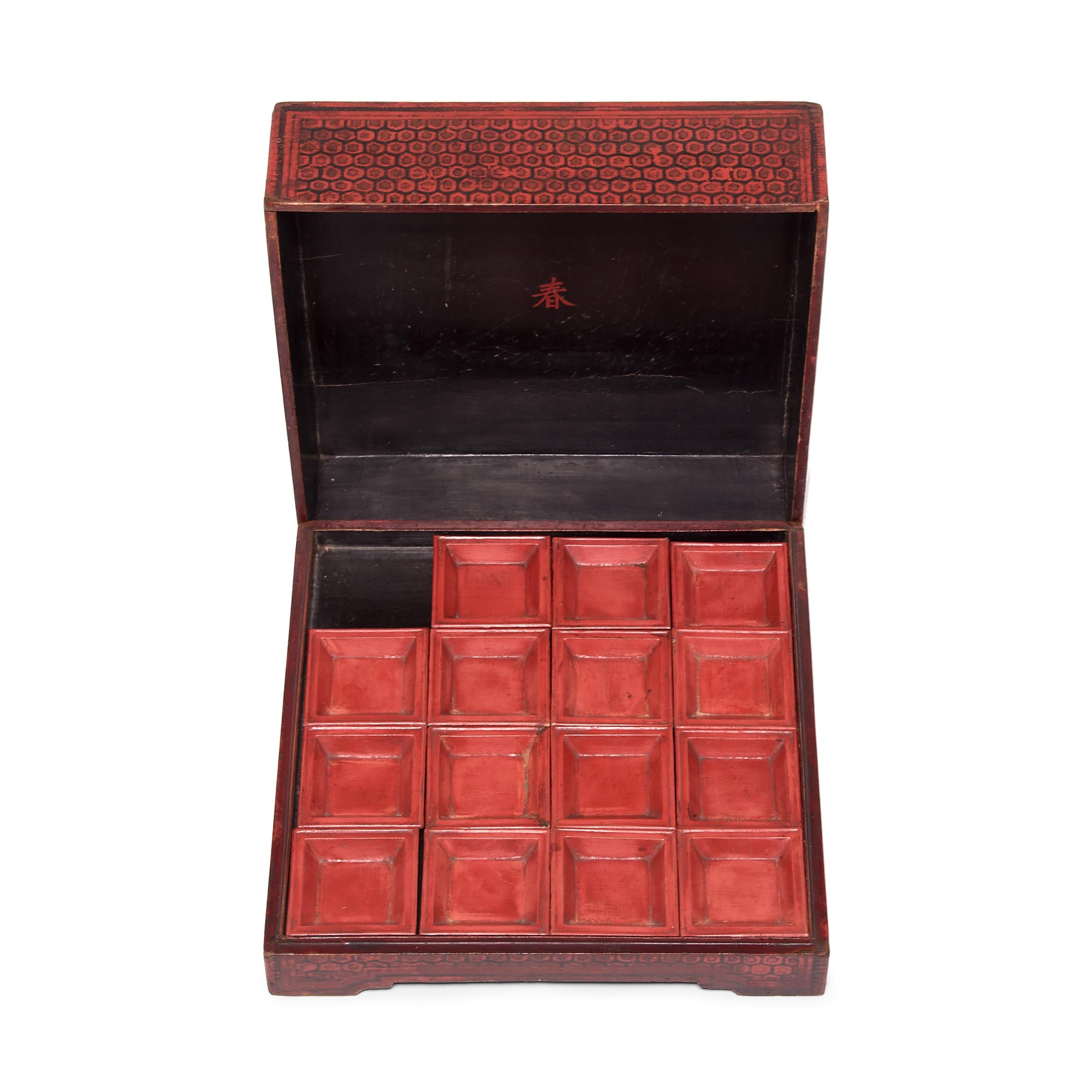 19th Century Chinese Red Lacquer Snack Box 1