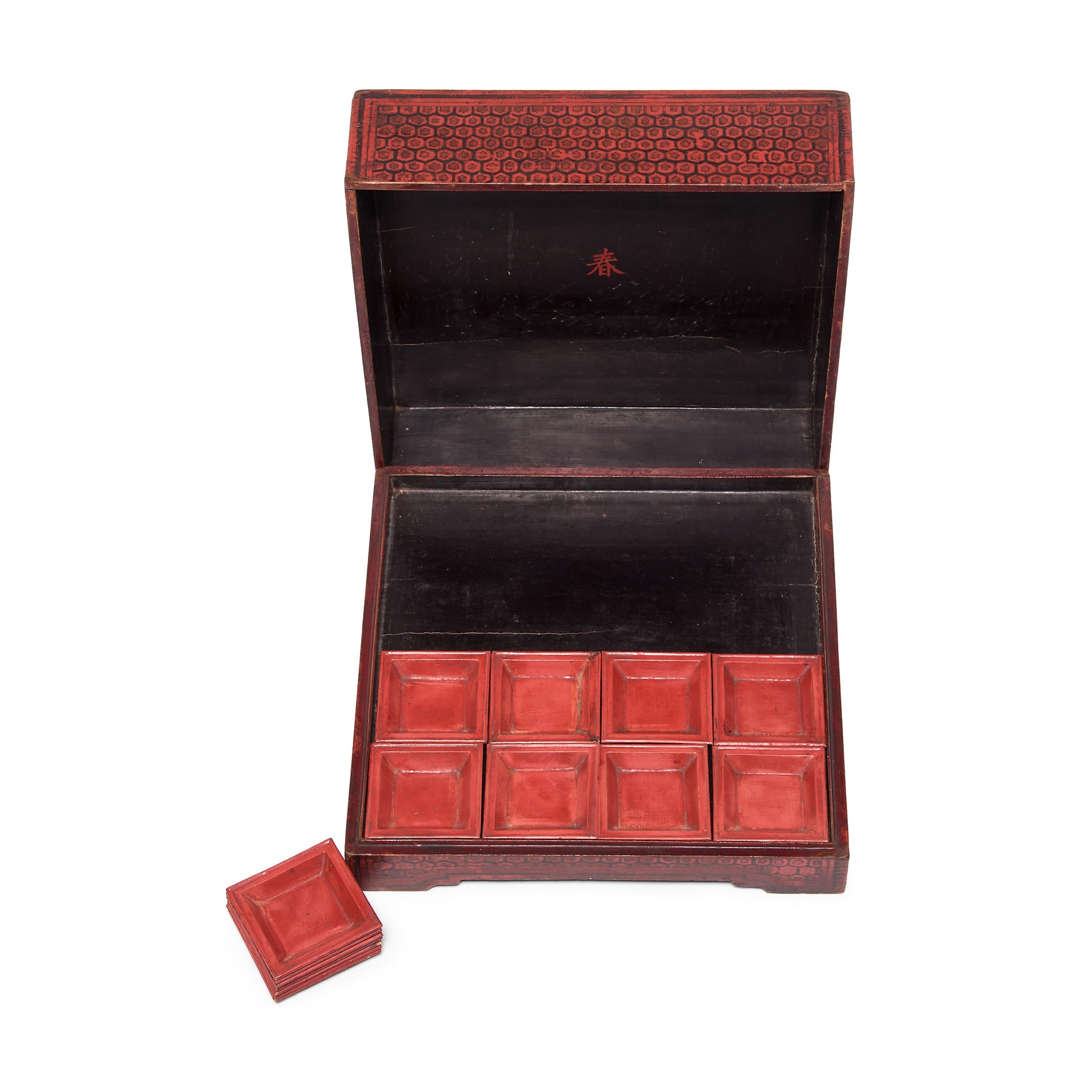 19th Century Chinese Red Lacquer Snack Box 2