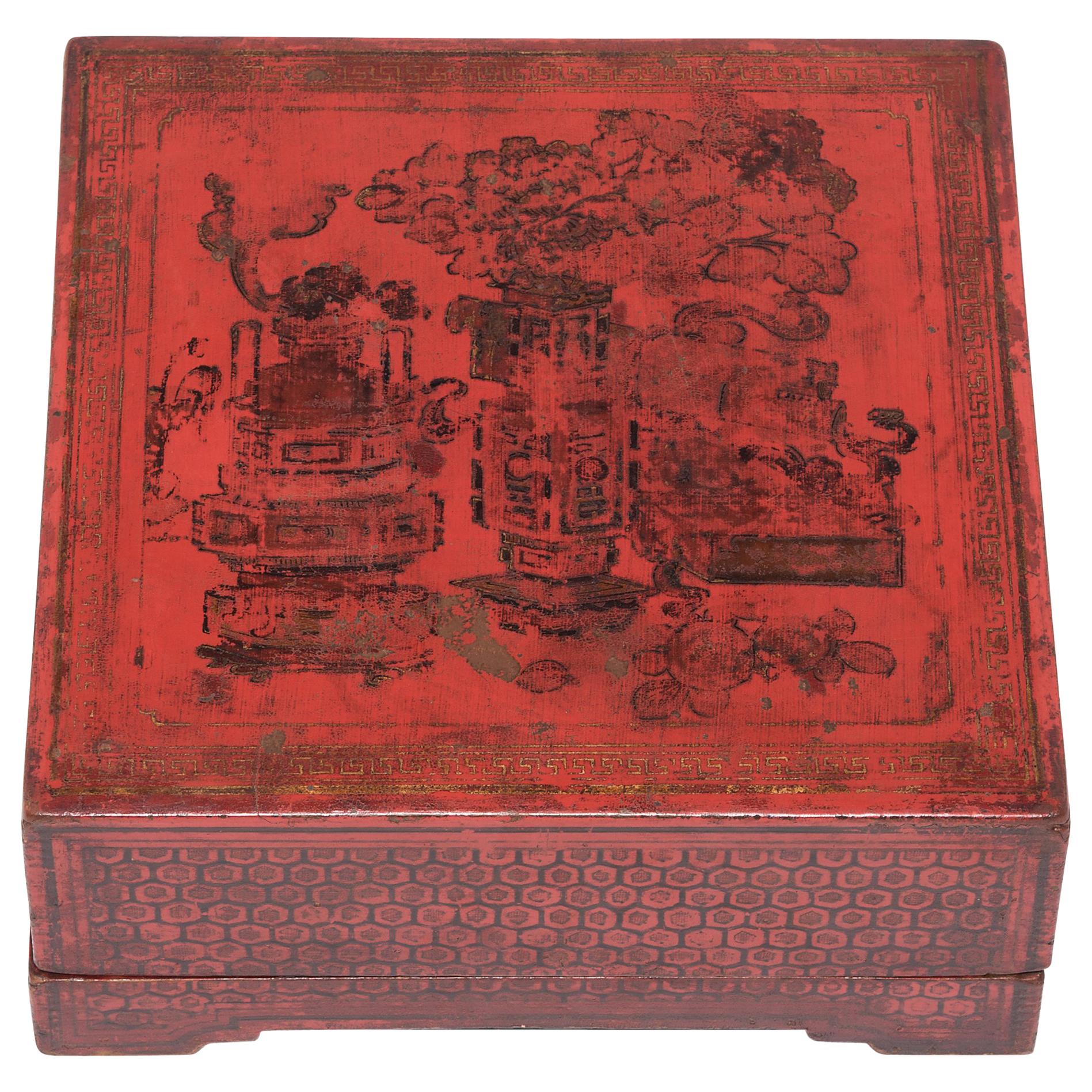 19th Century Chinese Red Lacquer Snack Box