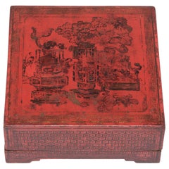 Antique 19th Century Chinese Red Lacquer Snack Box